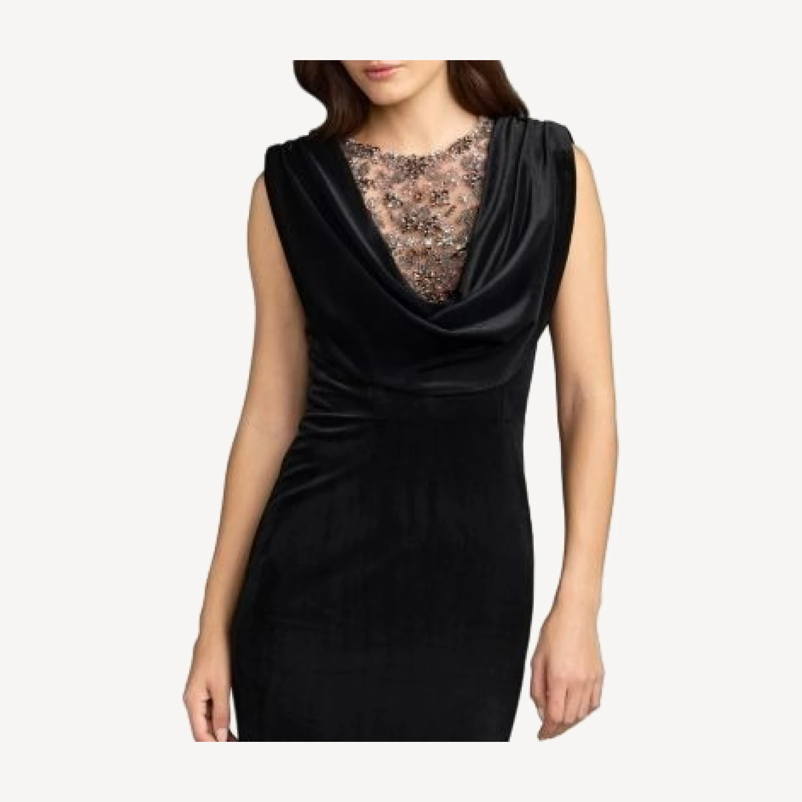 Mac Duggal Velvet Cowl Gown With Sheer Beaded Neckline