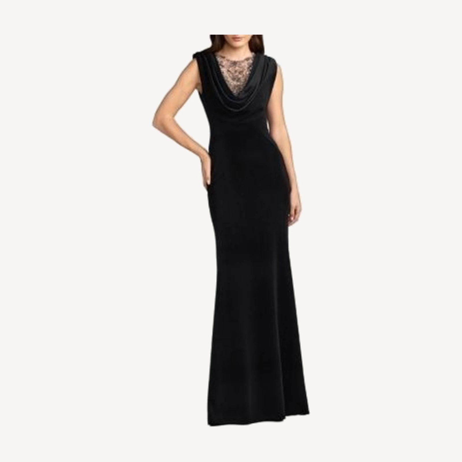 Mac Duggal Velvet Cowl Gown With Sheer Beaded Neckline