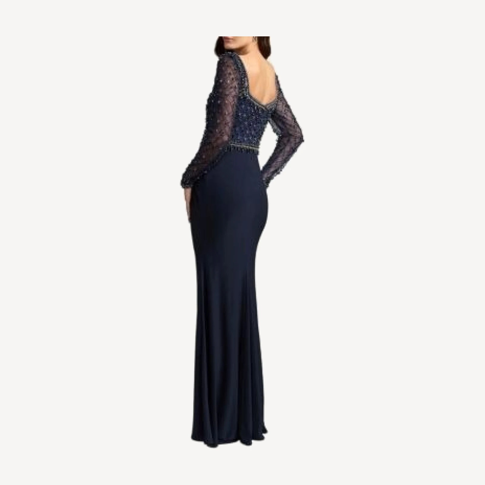 Mac Duggal Beaded Jersey Square Neck Long Sleeve Gown