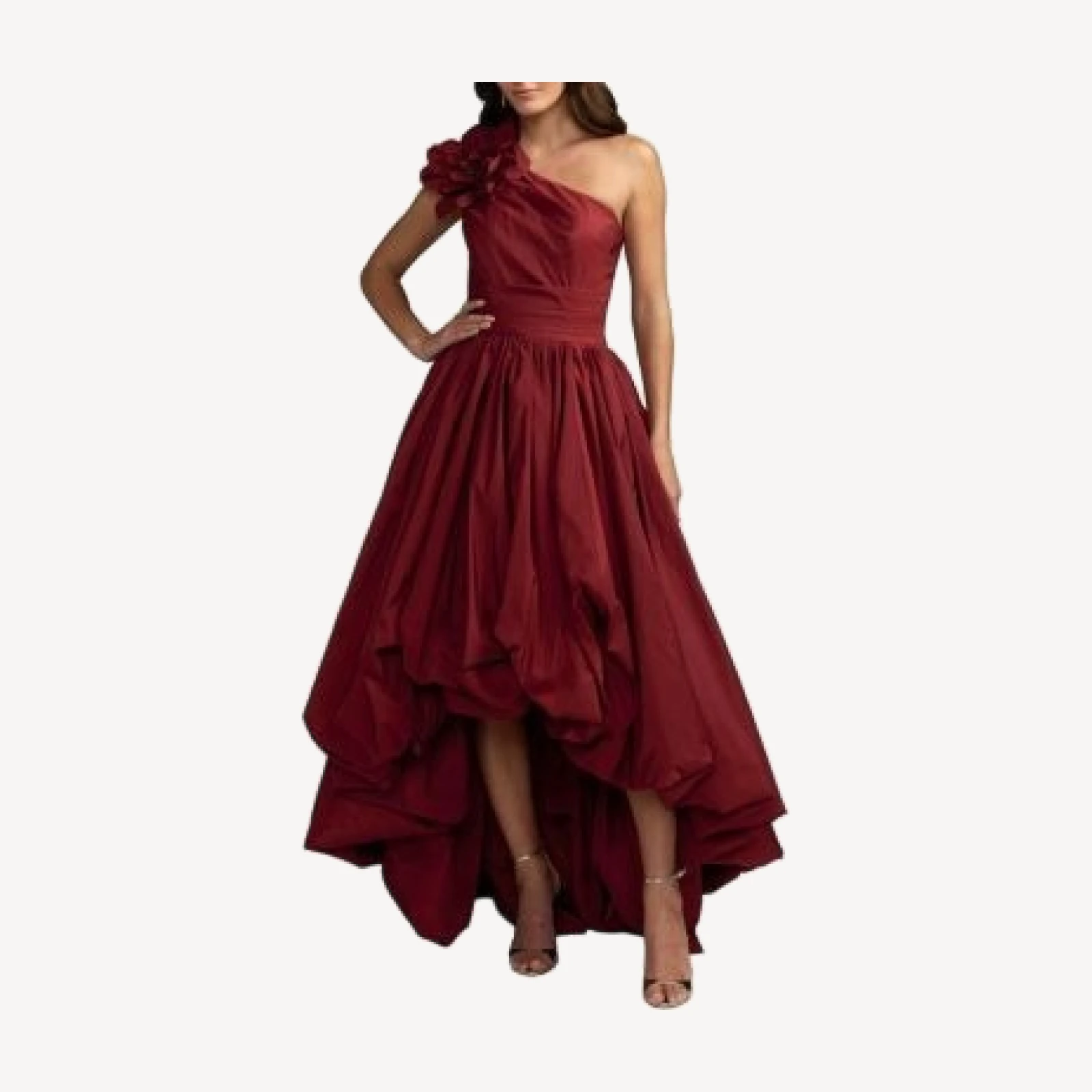 Mac Duggal One Shoulder High Low Gown With 3D Flower