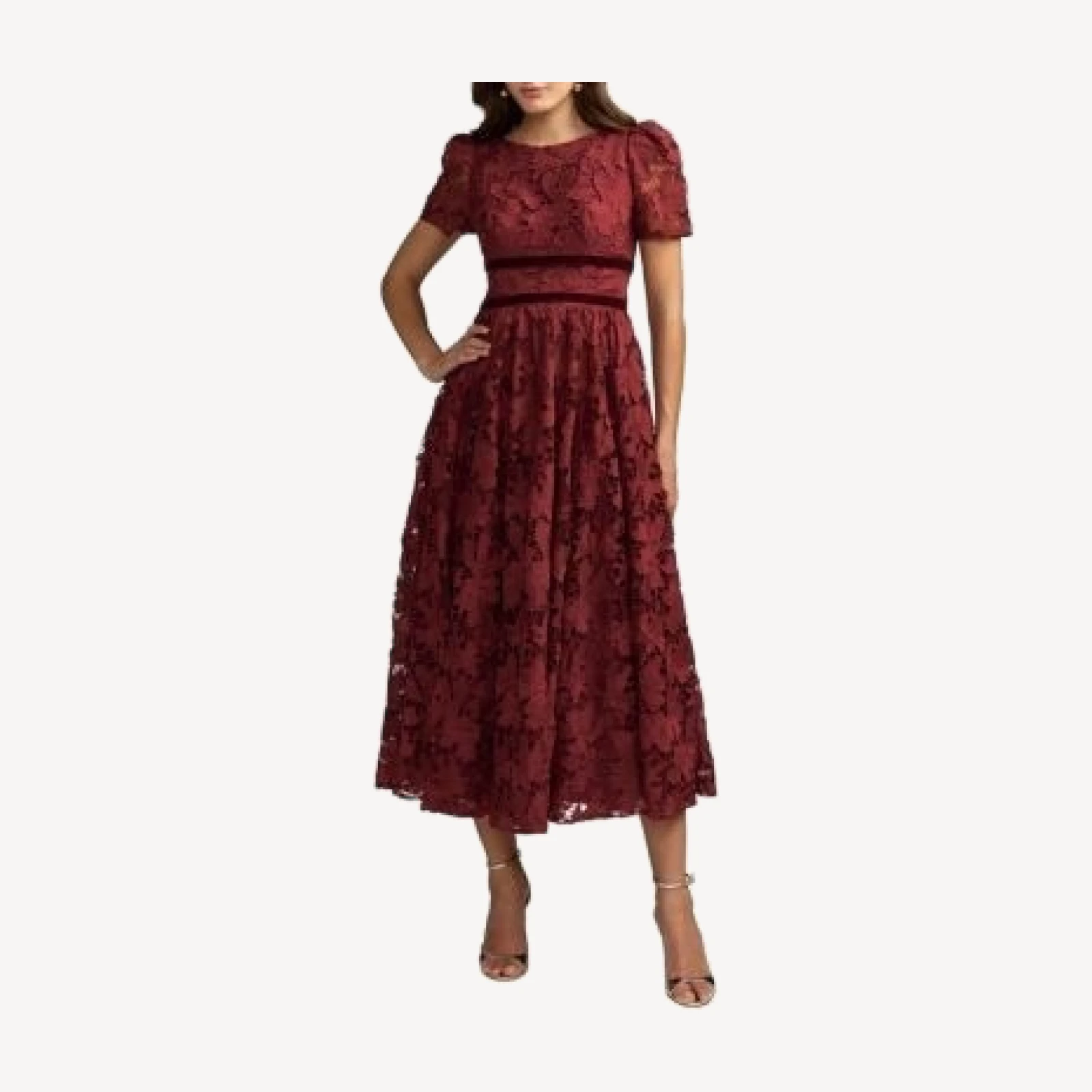 Mac Duggal A-Line Short Sleeve Lace Midi Dress