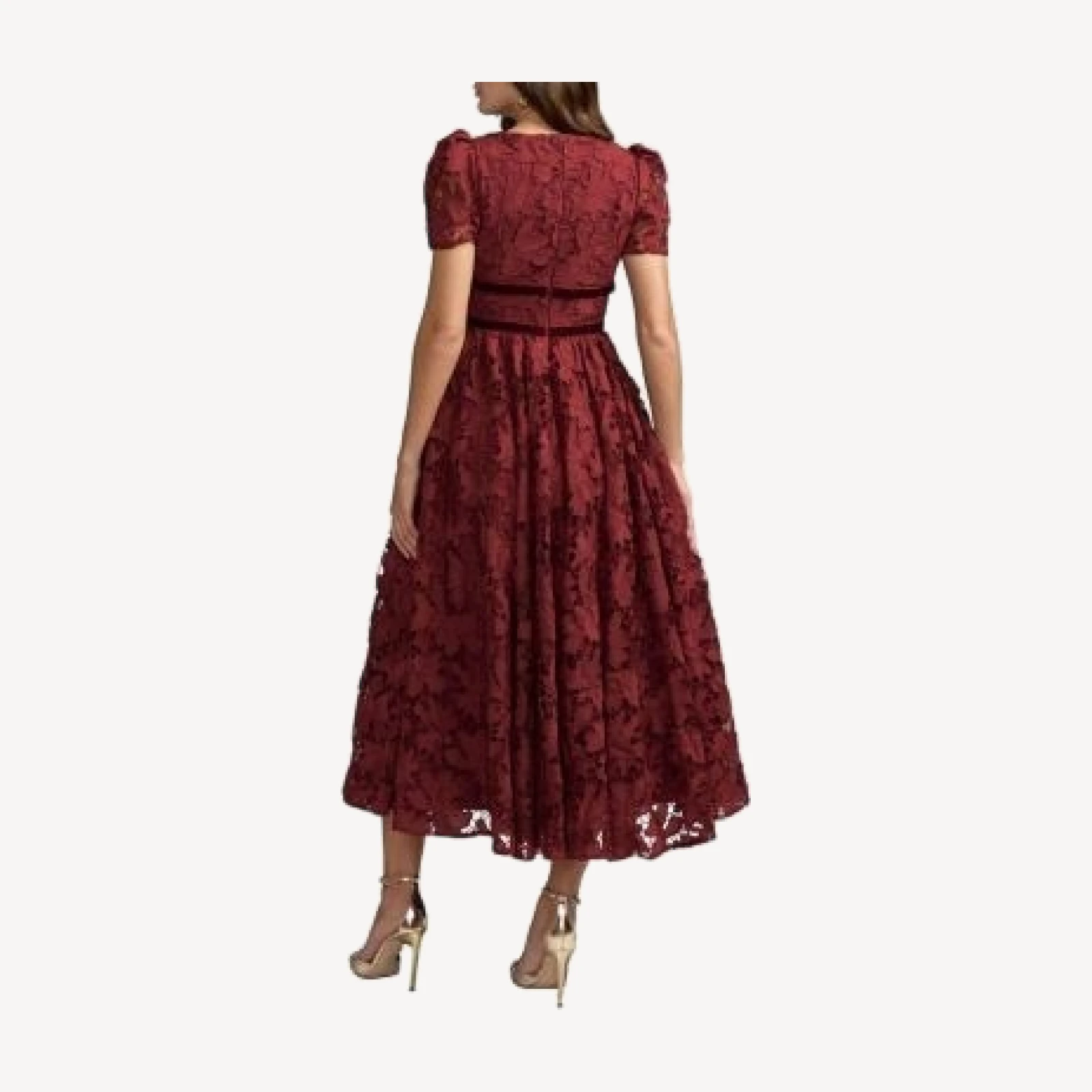 Mac Duggal A-Line Short Sleeve Lace Midi Dress
