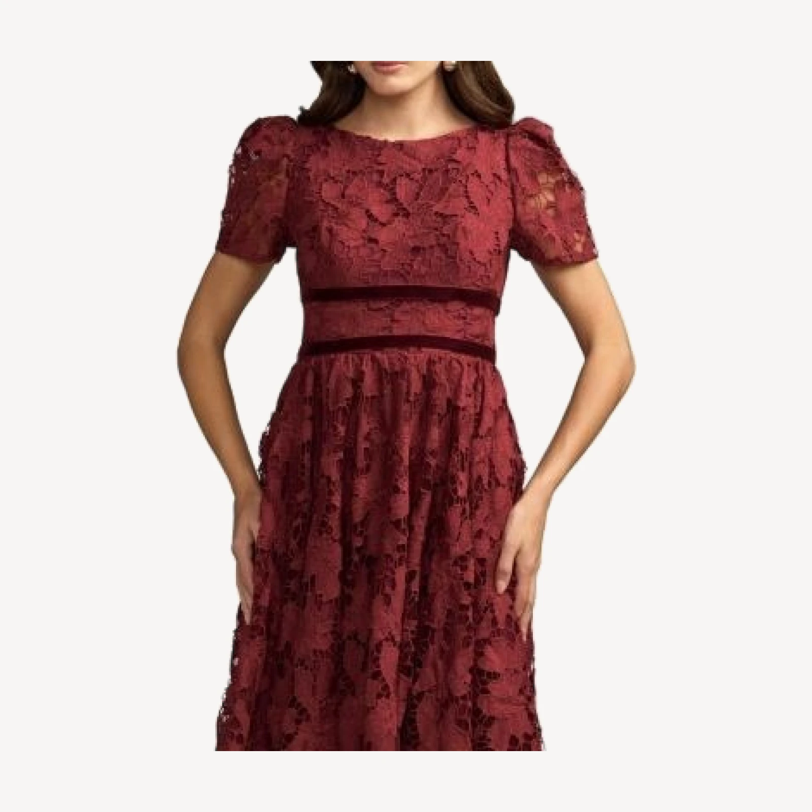 Mac Duggal A-Line Short Sleeve Lace Midi Dress