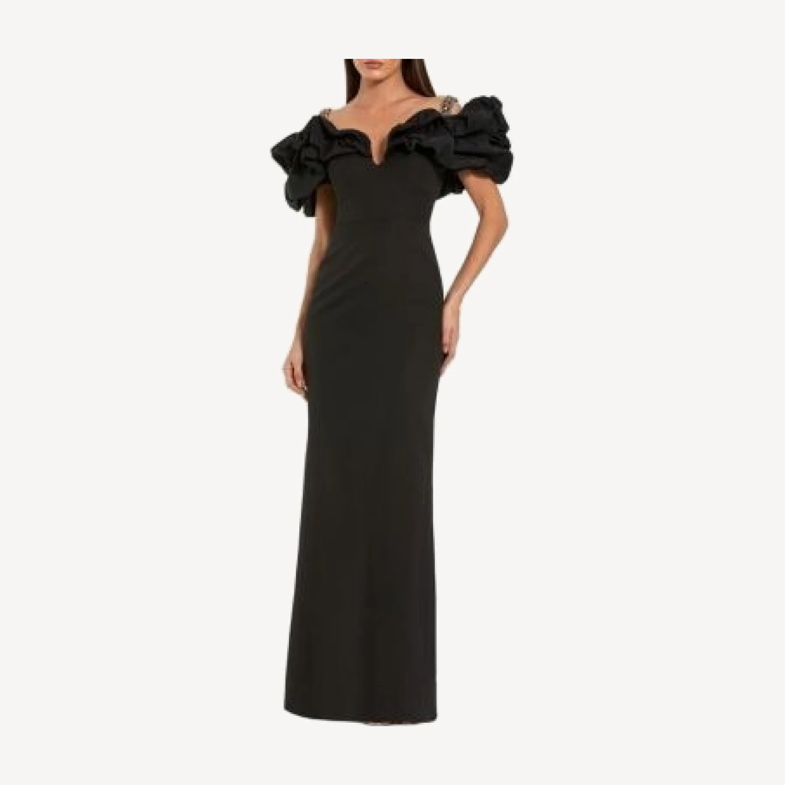 Mac Duggal Ruffle Off The Shoulder Crepe Column Gown