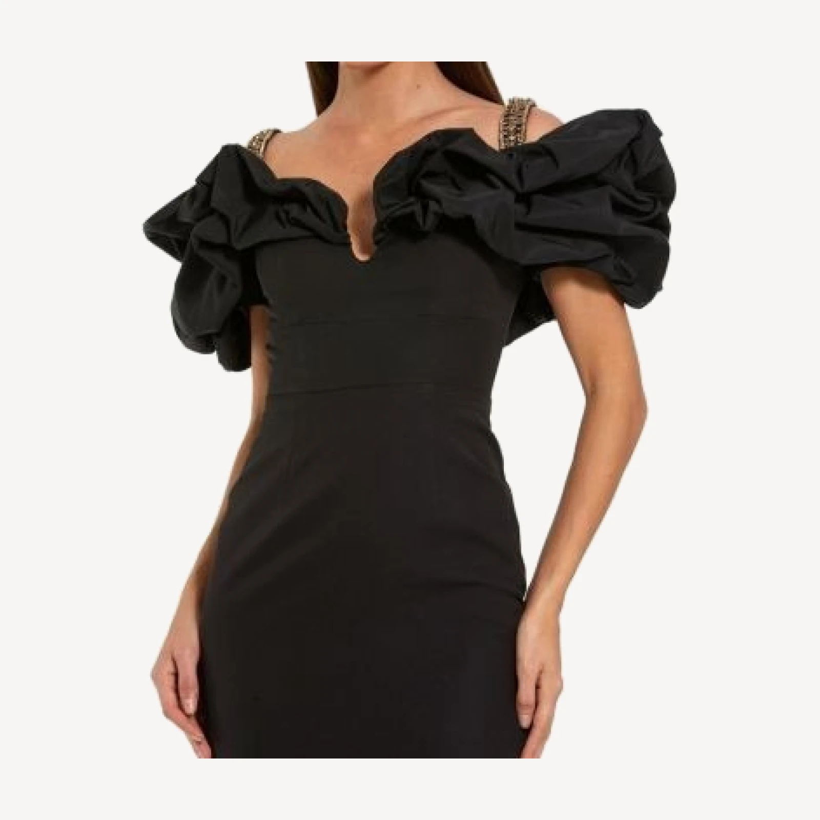 Mac Duggal Ruffle Off The Shoulder Crepe Column Gown