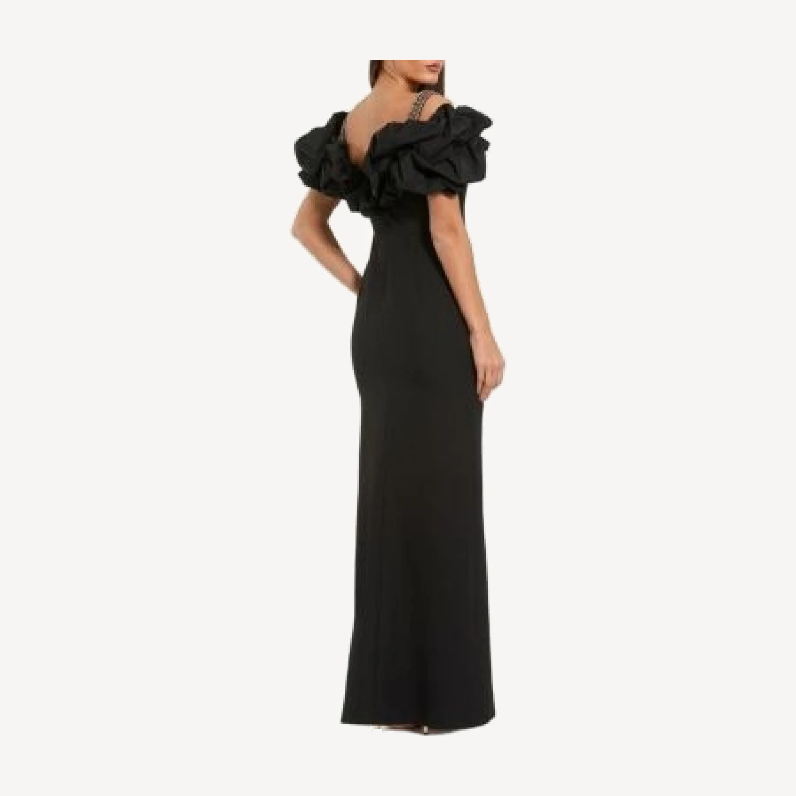 Mac Duggal Ruffle Off The Shoulder Crepe Column Gown