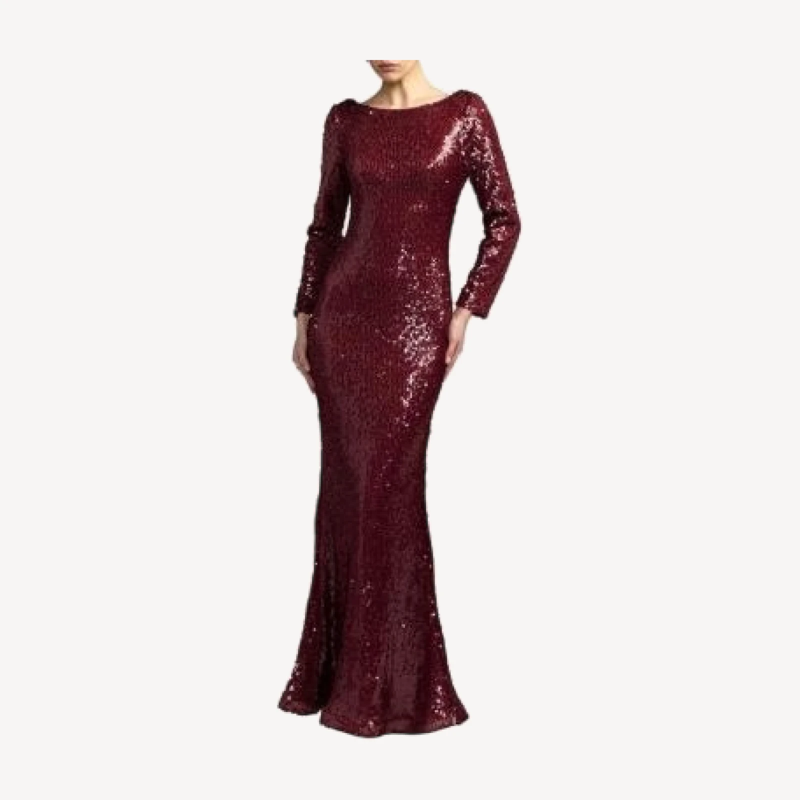 Mac Duggal Petite Long Sleeve Cowl Back Sequin Gown