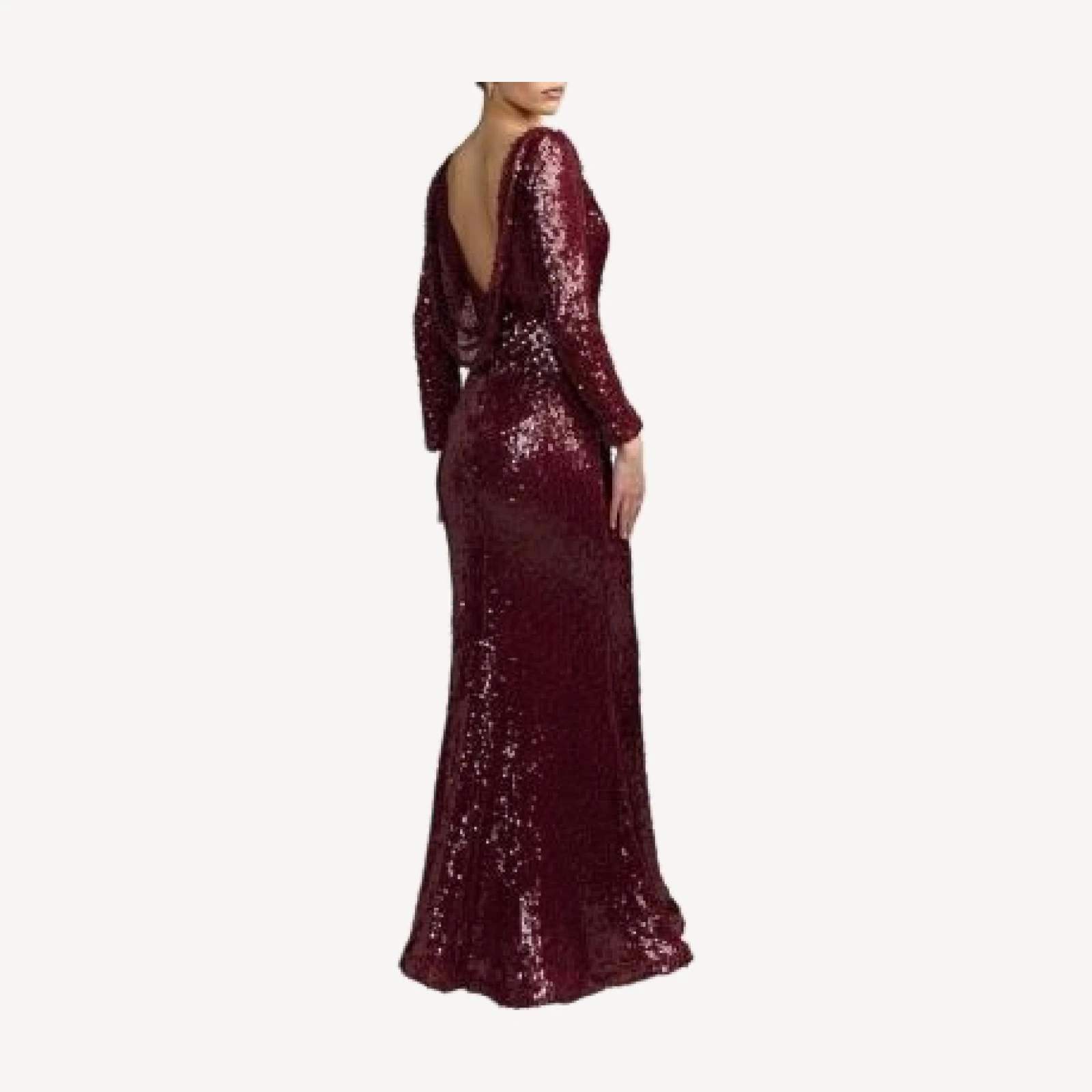 Mac Duggal Petite Long Sleeve Cowl Back Sequin Gown