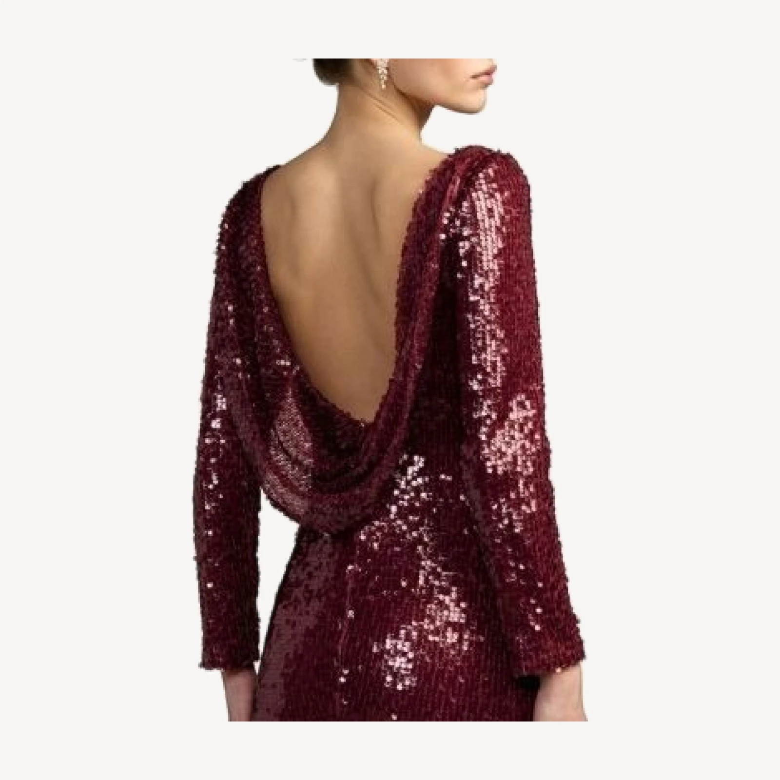 Mac Duggal Petite Long Sleeve Cowl Back Sequin Gown