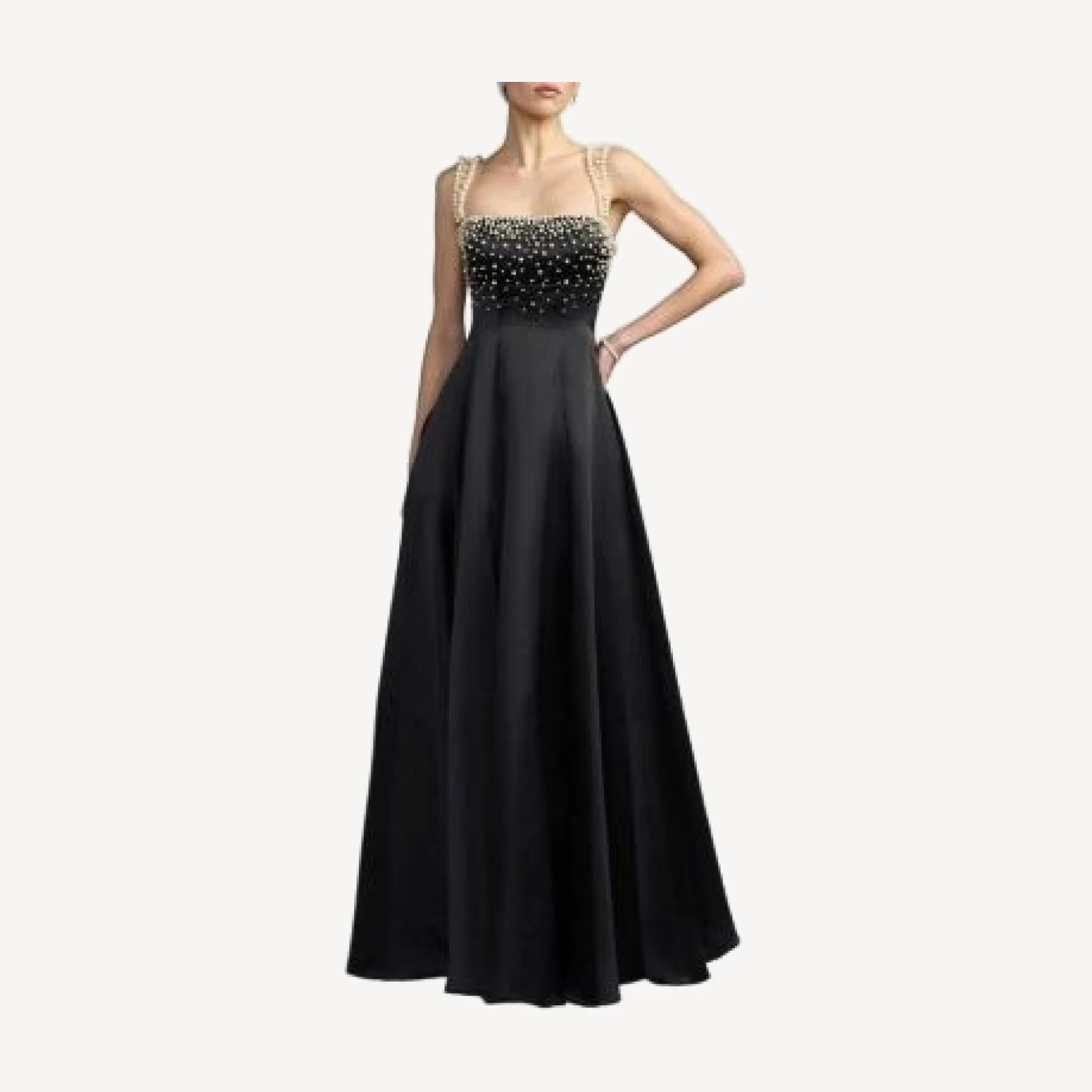 Mac Duggal Petite Pearl Embellished Satin A-Line Gown