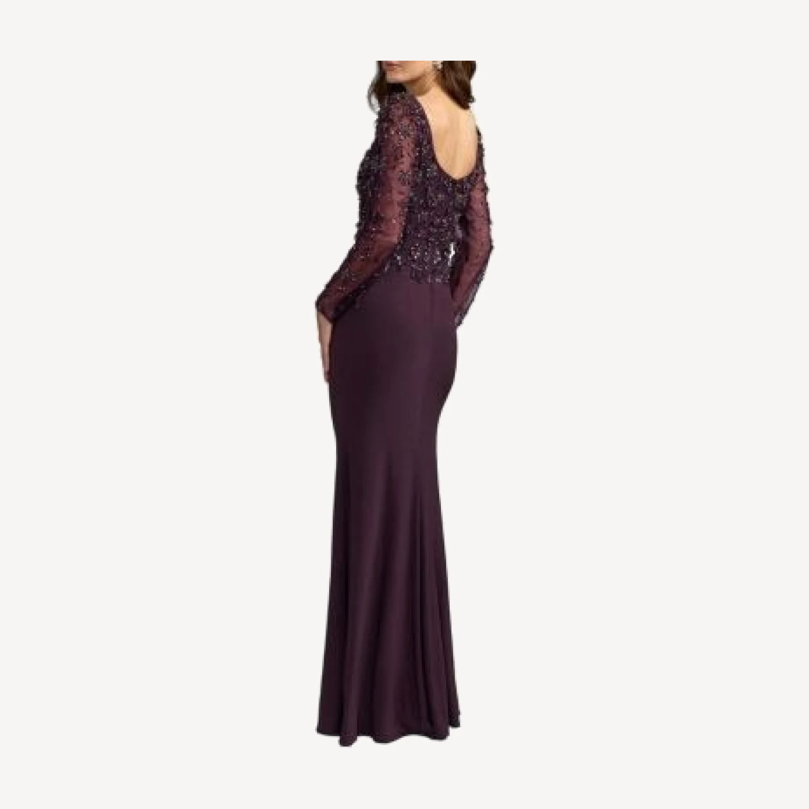 Mac Duggal Embellished Mesh Long Sleeve Column Gown