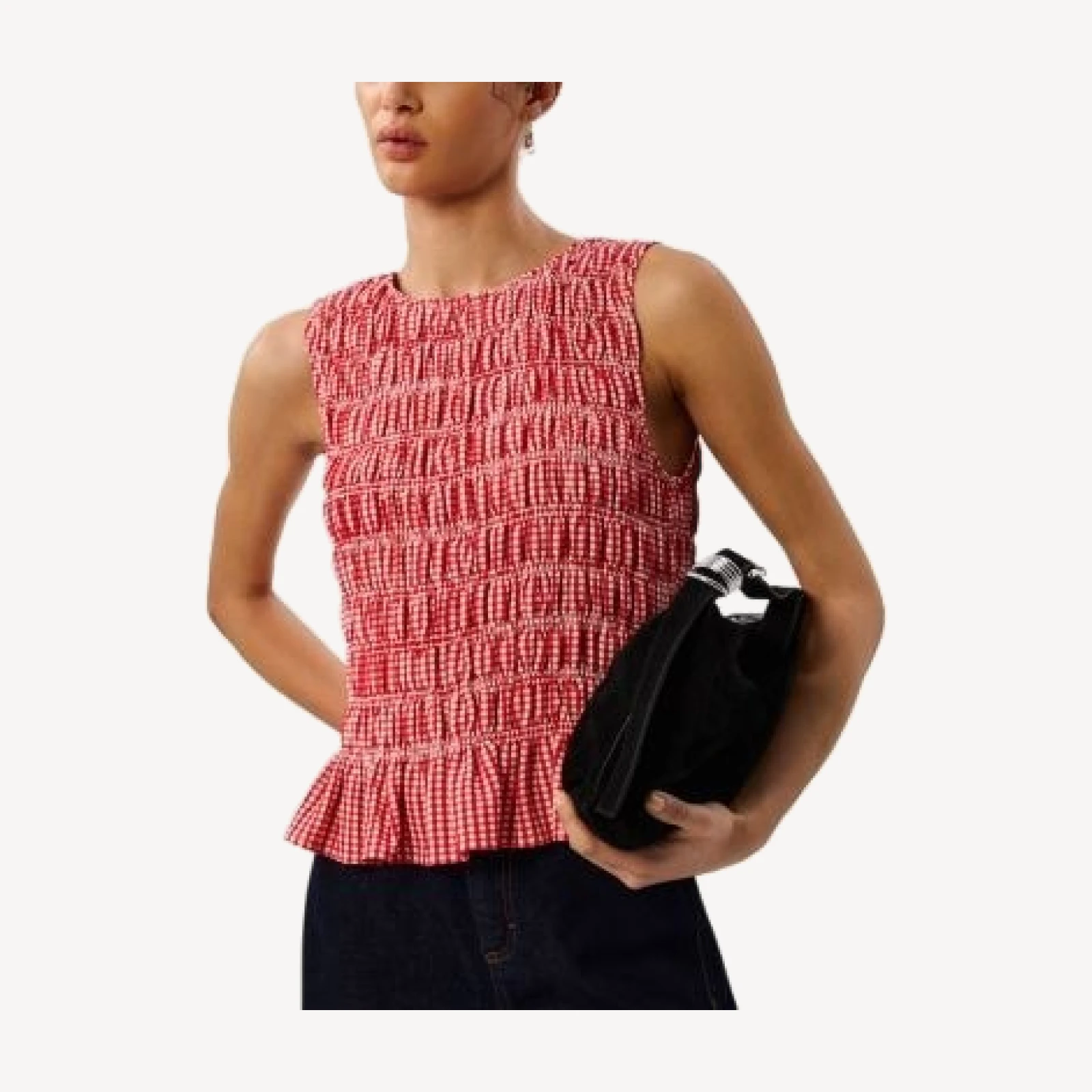 Whistles Gingham Shirred Top