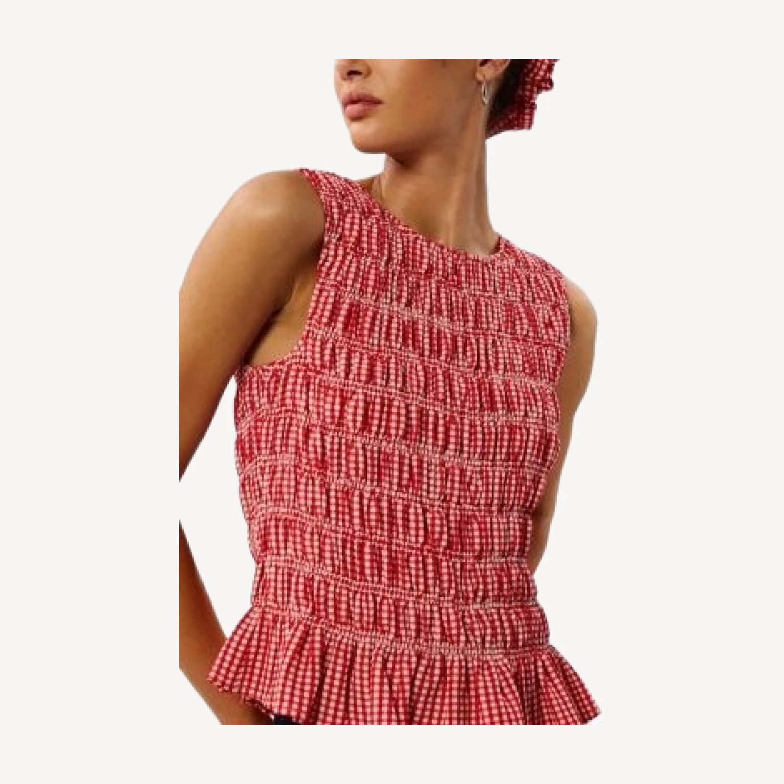 Whistles Gingham Shirred Top