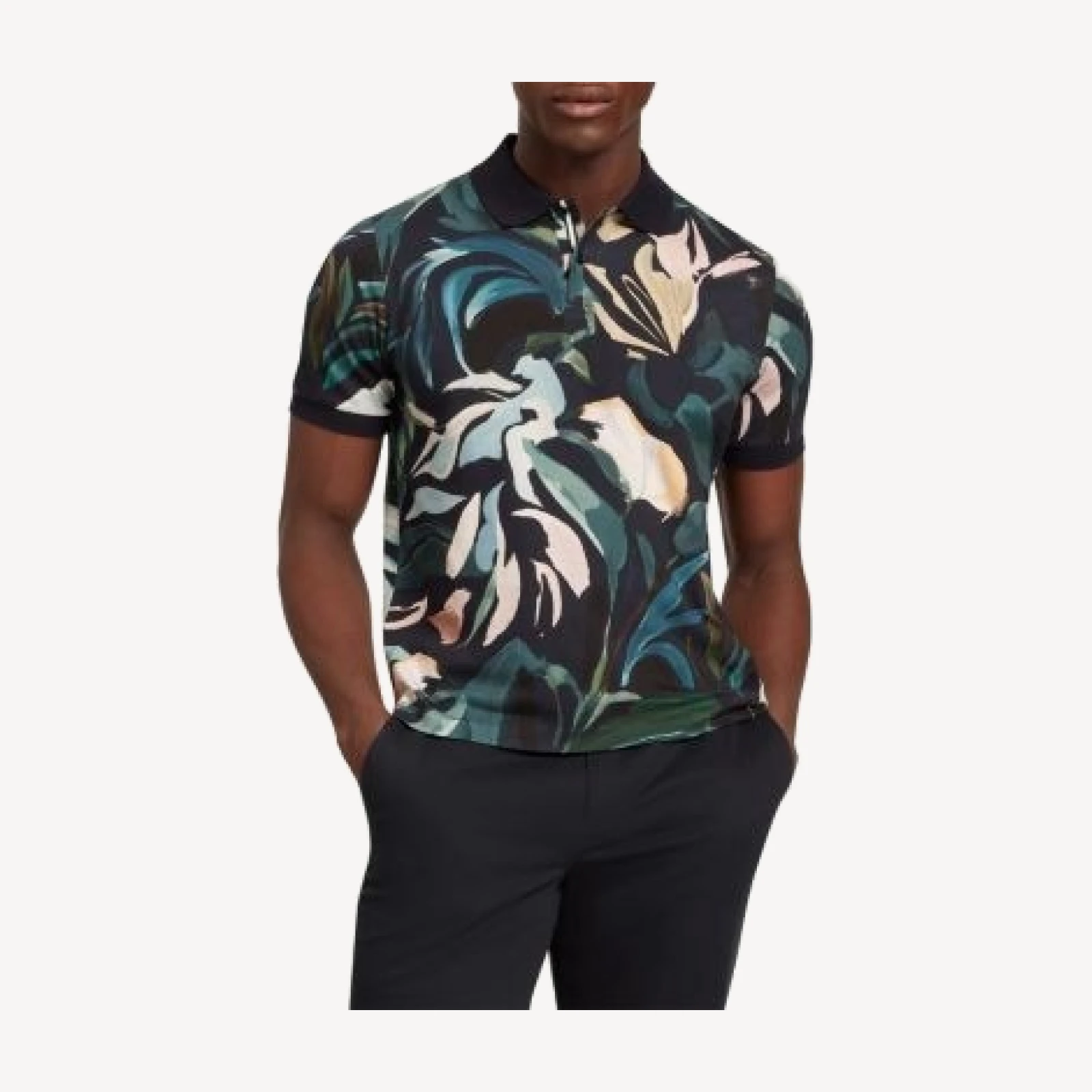 Ted Baker Kivem Floral Print Pure Cotton Polo Shirt