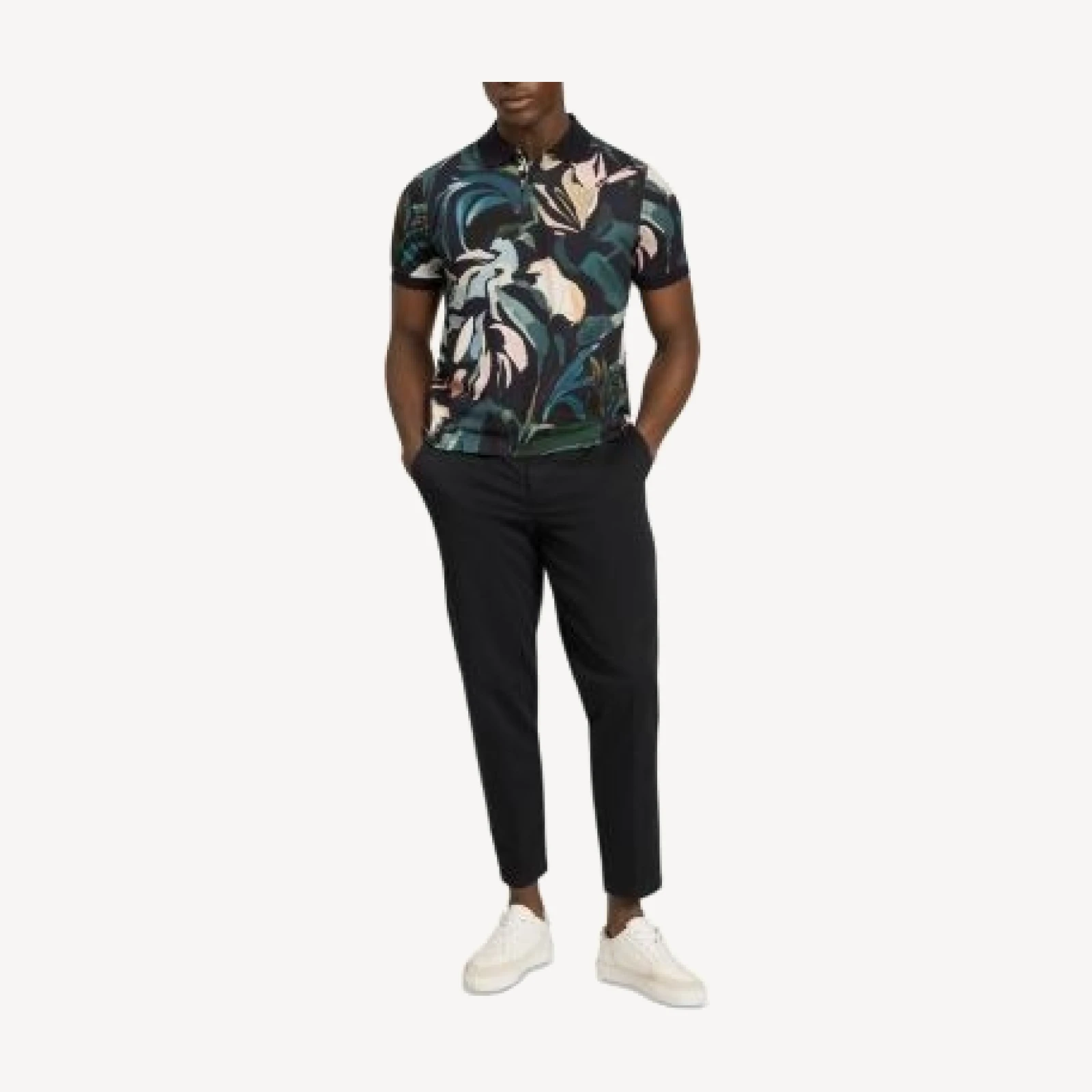 Ted Baker Kivem Floral Print Pure Cotton Polo Shirt