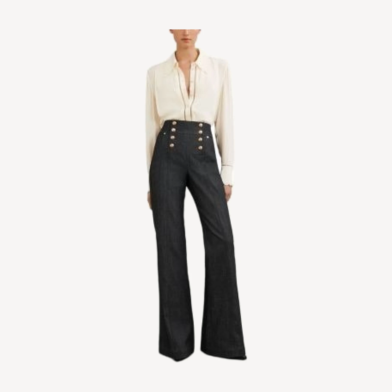 Reiss Petites Skylar Button Detail Flared Jeans in Dark Blue