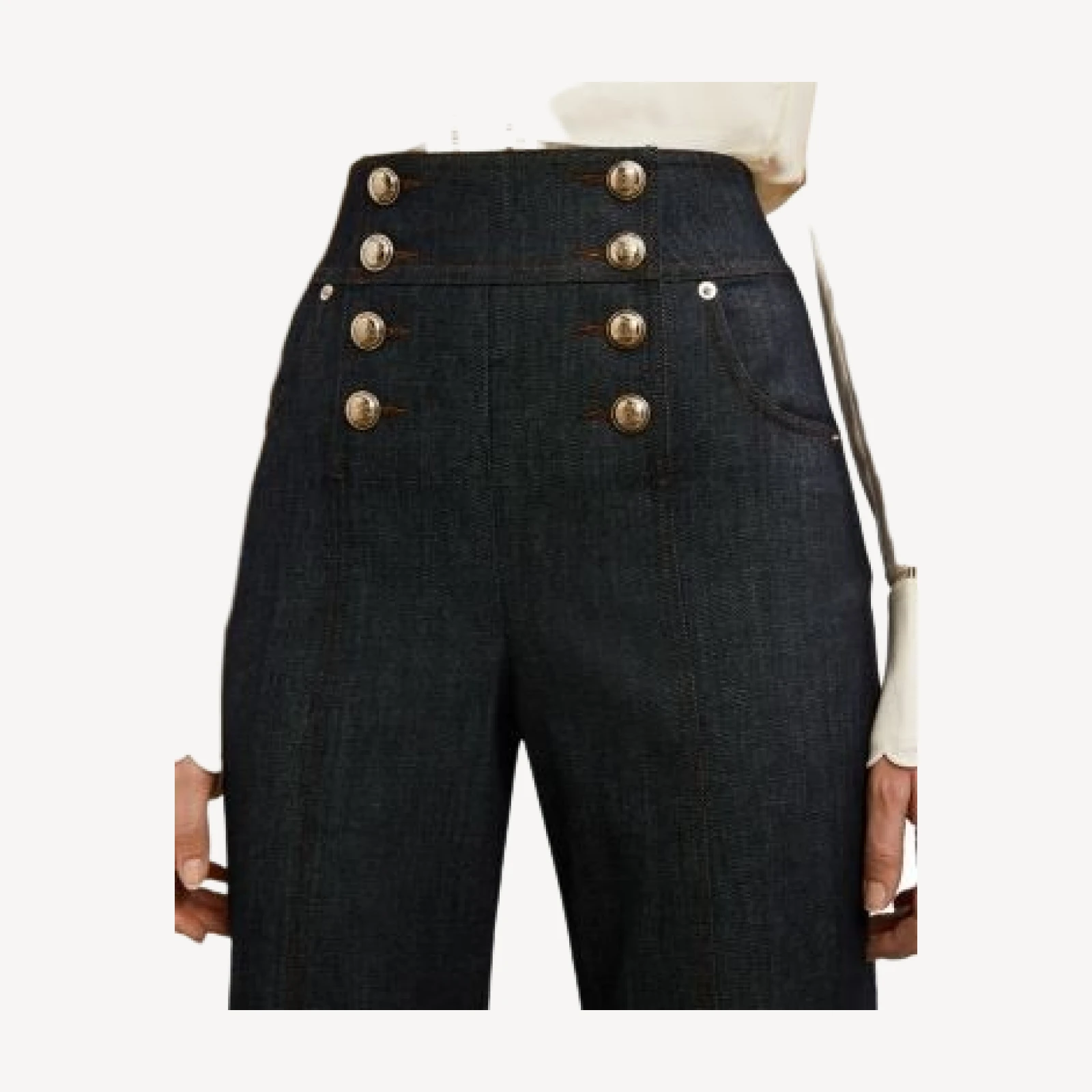 Reiss Petites Skylar Button Detail Flared Jeans in Dark Blue