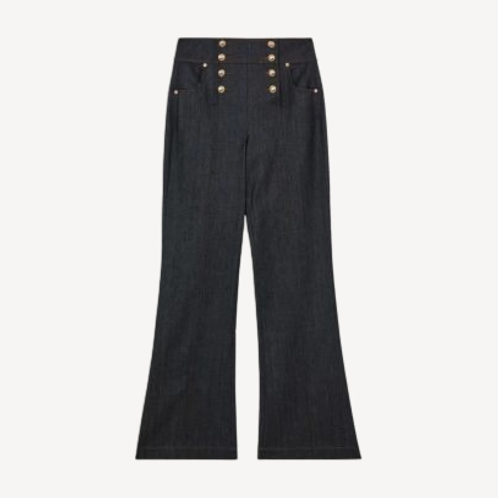 Reiss Petites Skylar Button Detail Flared Jeans in Dark Blue