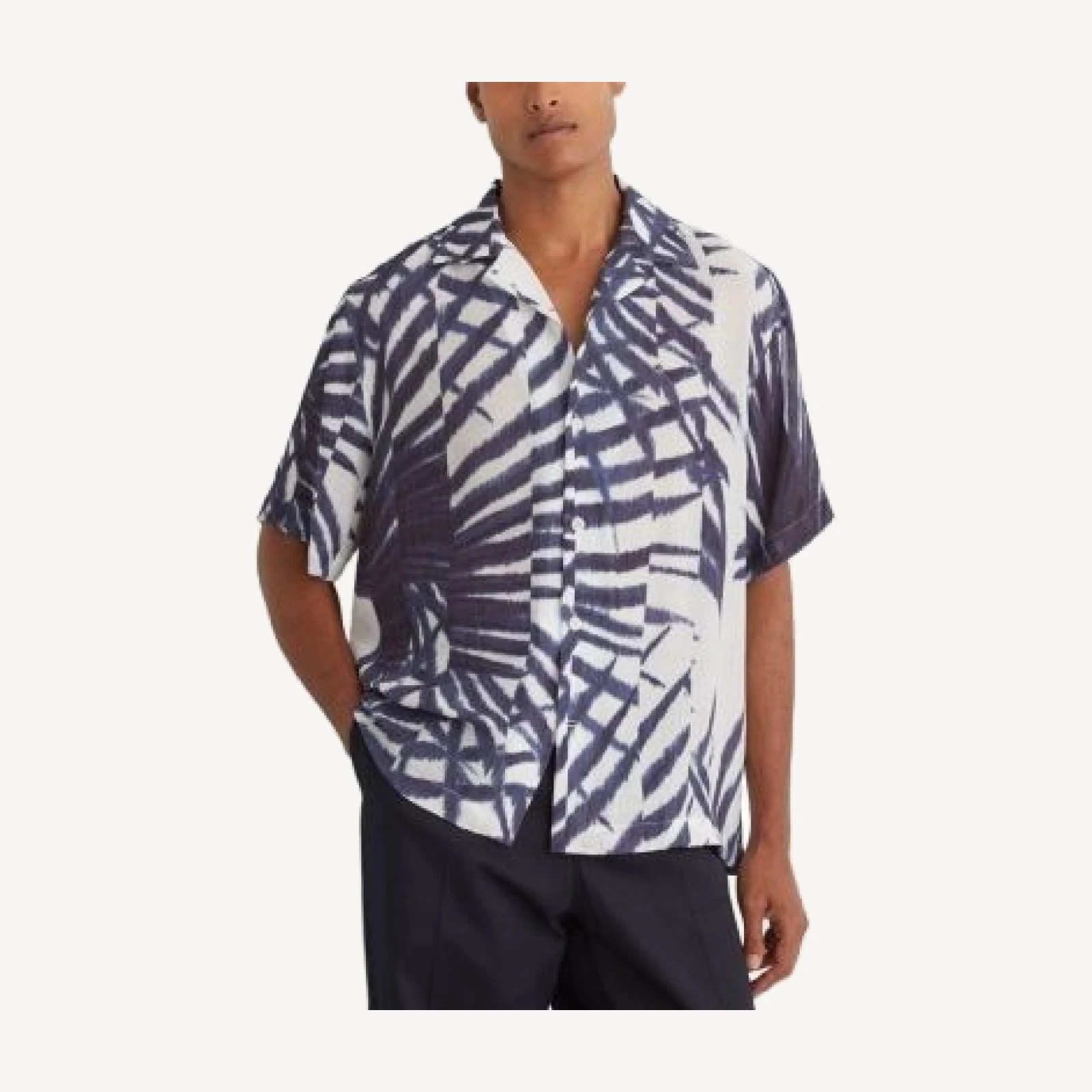 Reiss Shindora Cuban Collar Palm Print Shirt