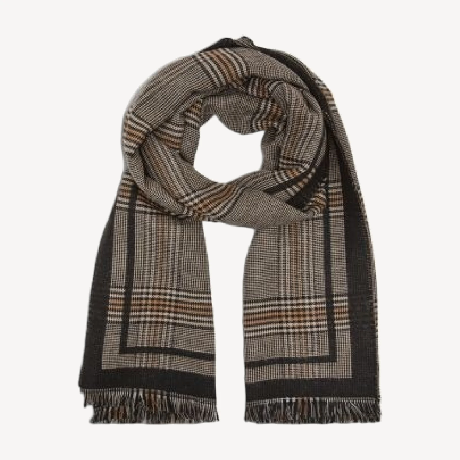 Reiss Aura Prince of Wales Check Fringed Scarf