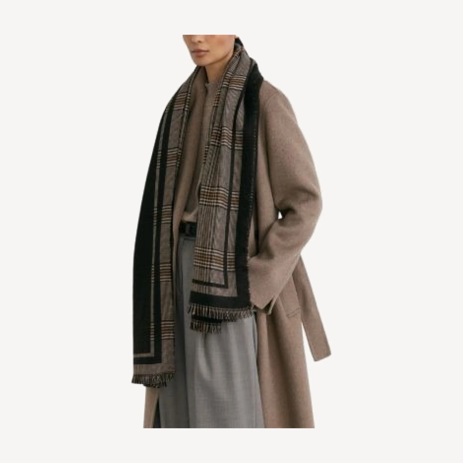 Reiss Aura Prince of Wales Check Fringed Scarf