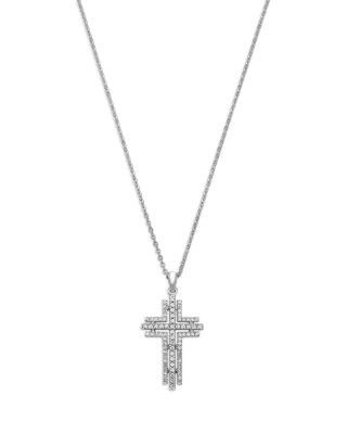 Bloomingdale's Fine Collection Diamond Pave Cross Pendant Necklace in 14K White Gold, 0.35 tcw