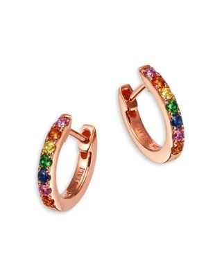 Bloomingdale's Fine Collection Tsavorite & Multicolor Sapphire Hoop Earrings in 14K Rose Gold