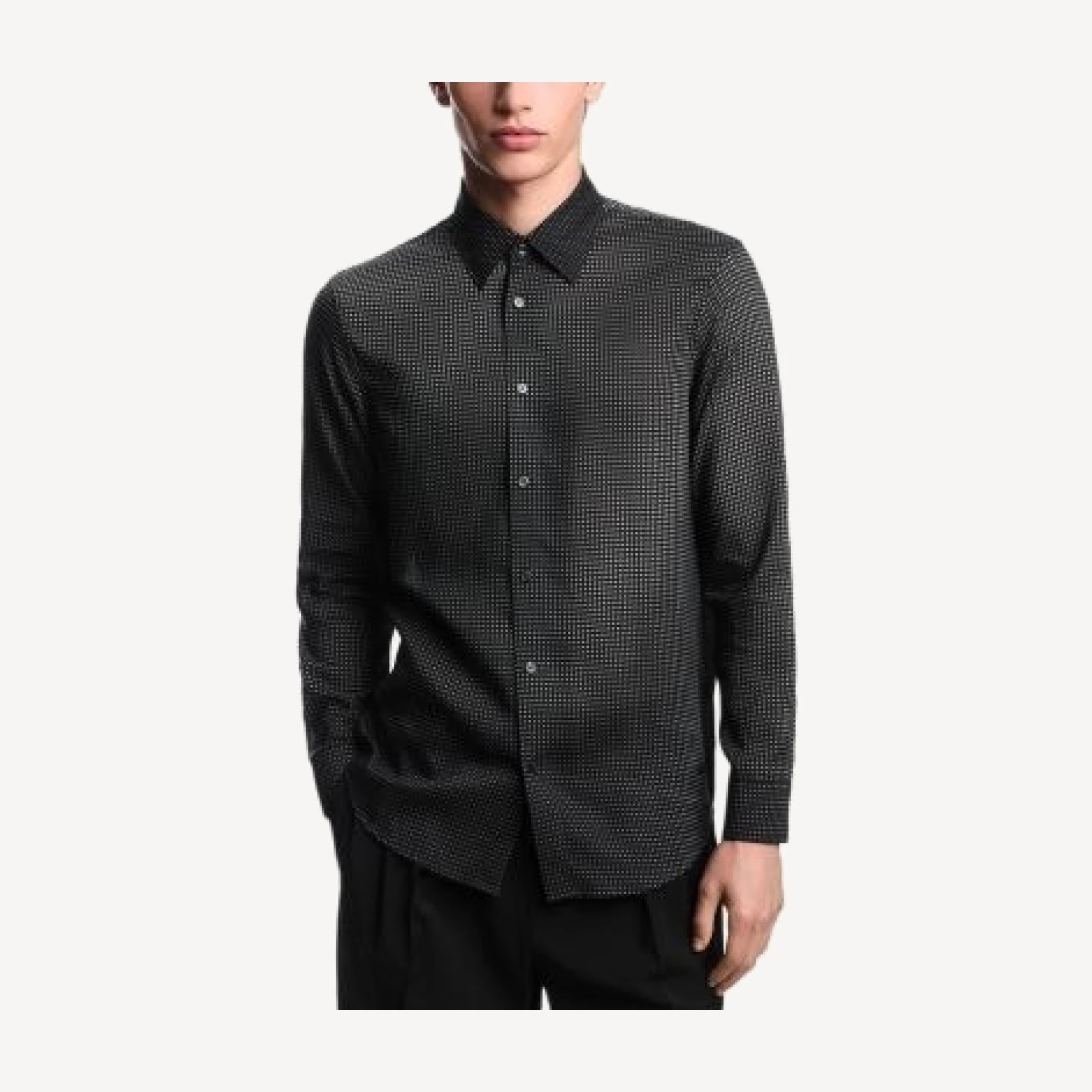 Emporio Armani Micro Pattern Print Comfort Fit Button Down Shirt