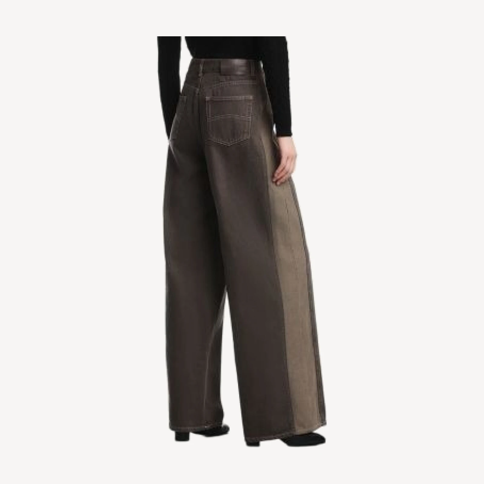 Emporio Armani Oversized Wide Leg Cotton Jeans in Brown