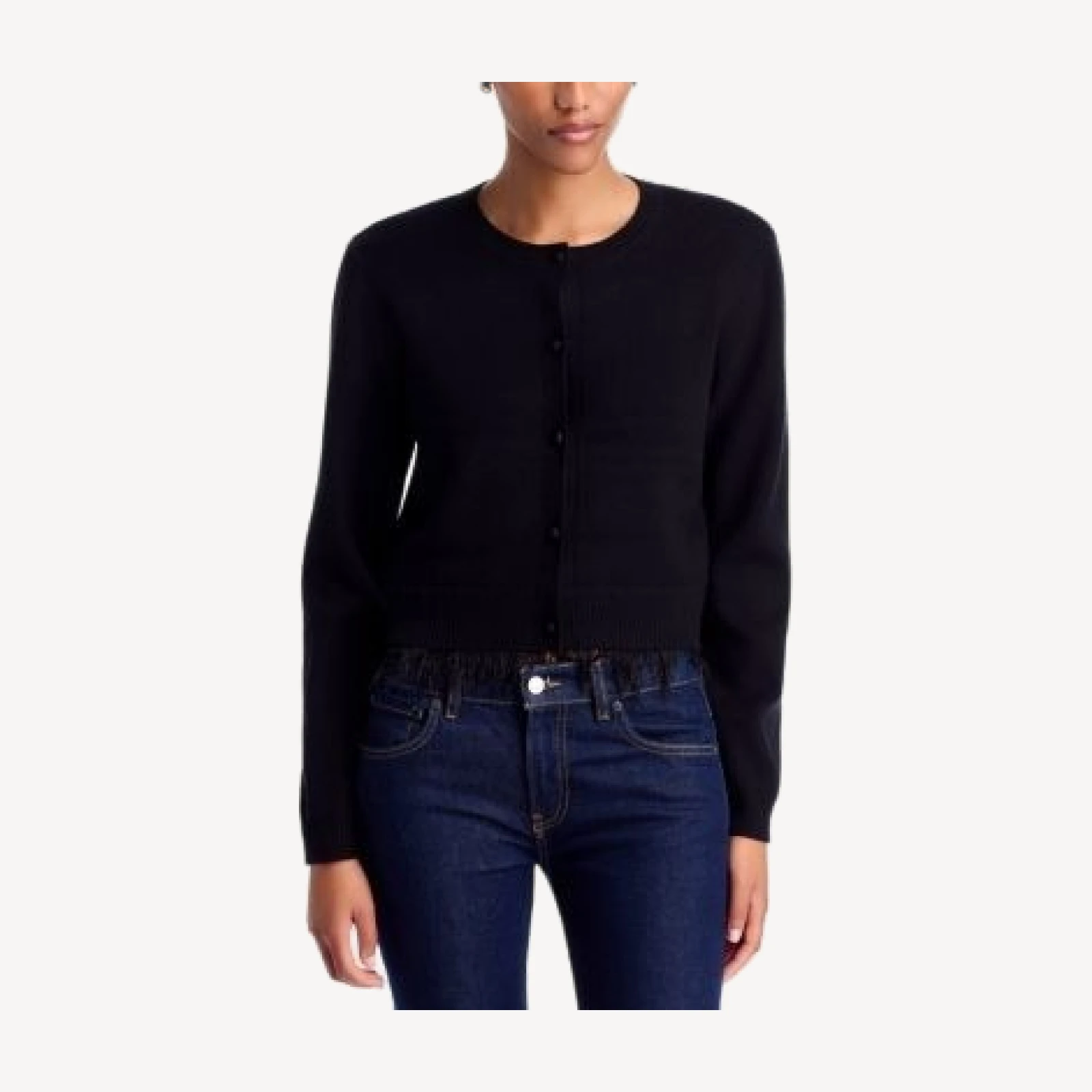 Aqua Feather Trim Crewneck Cardigan - Exclusive