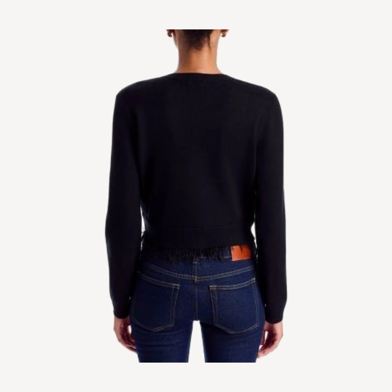 Aqua Feather Trim Crewneck Cardigan - Exclusive