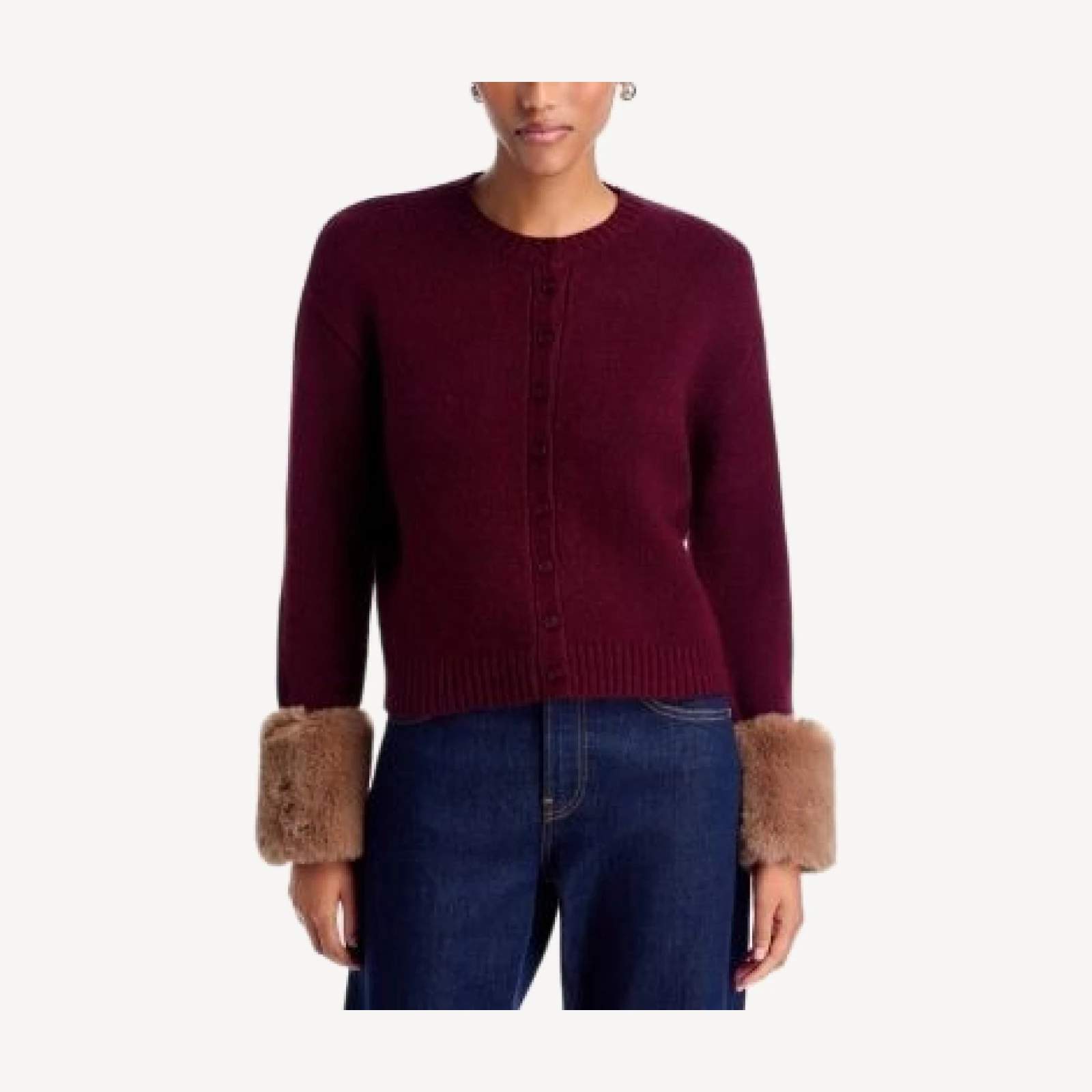 Aqua Faux Fur Trim Cotton Blend Cardigan - Exclusive