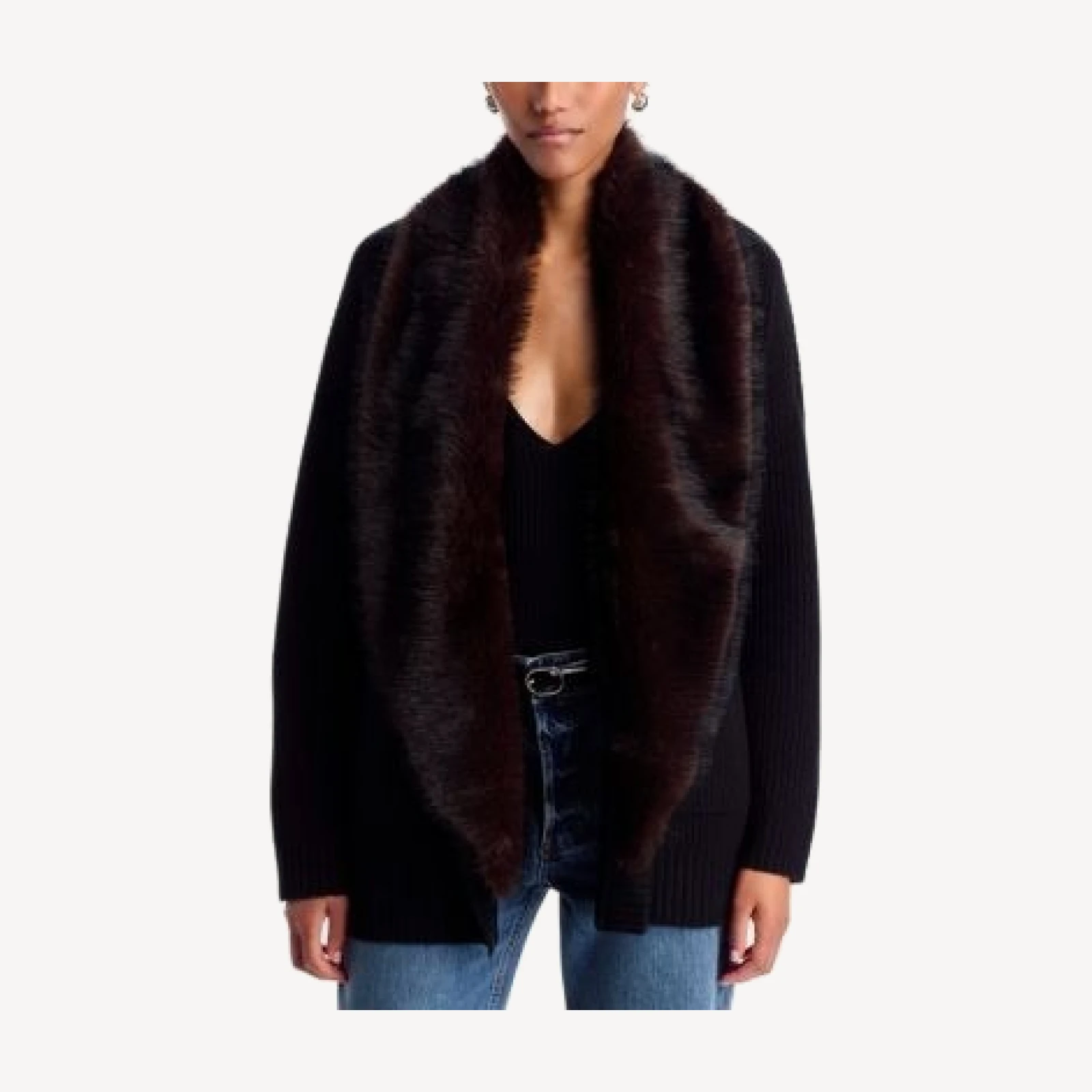 Aqua Removable Faux Fur Collar Cardigan - Exclusive