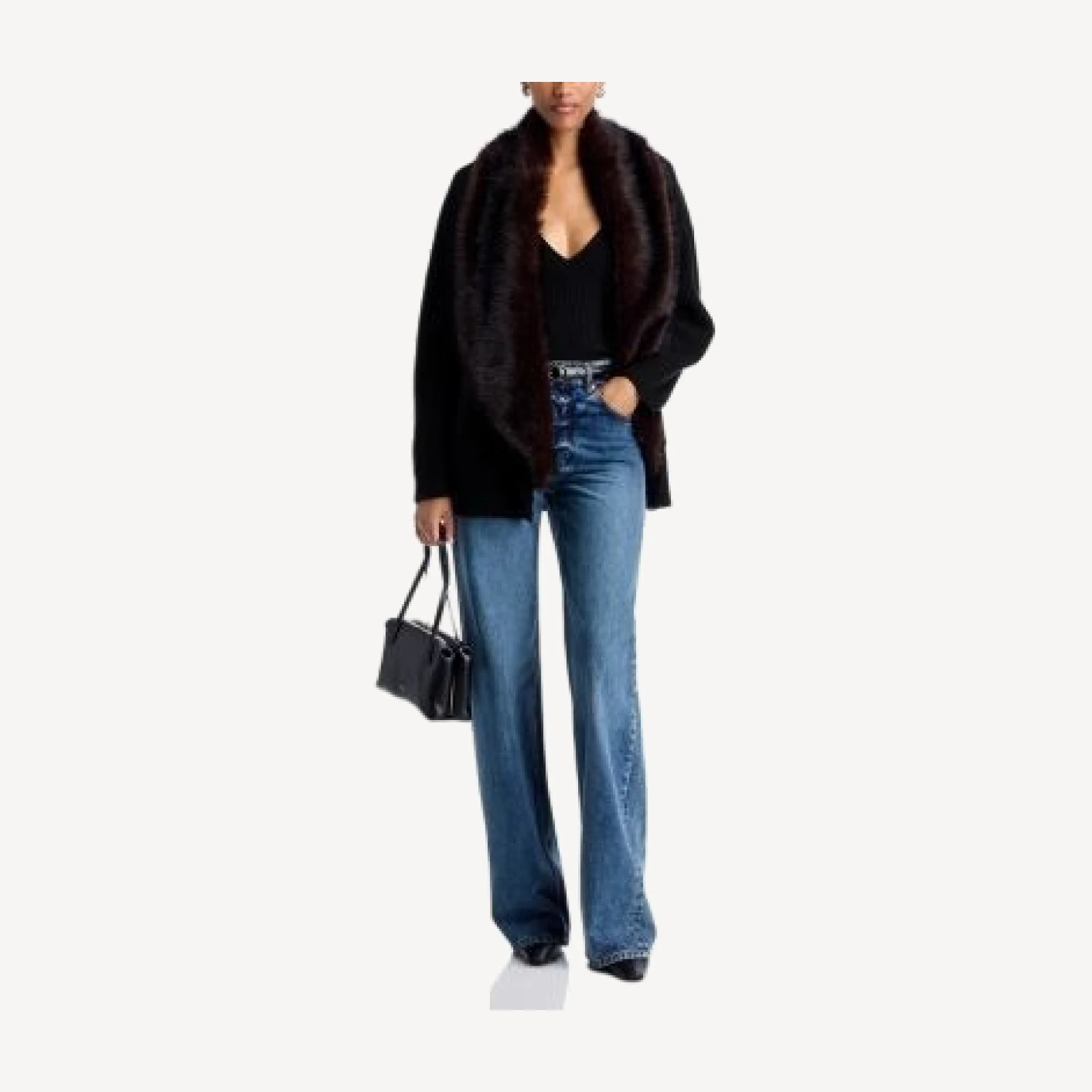 Aqua Removable Faux Fur Collar Cardigan - Exclusive