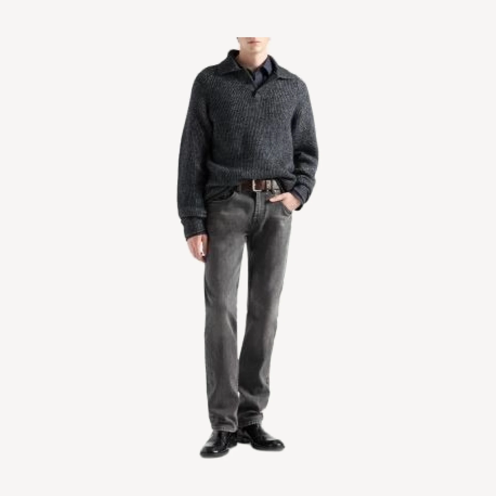 7 For All Mankind Ribbed Wool Blend Relaxed Polo Sweater