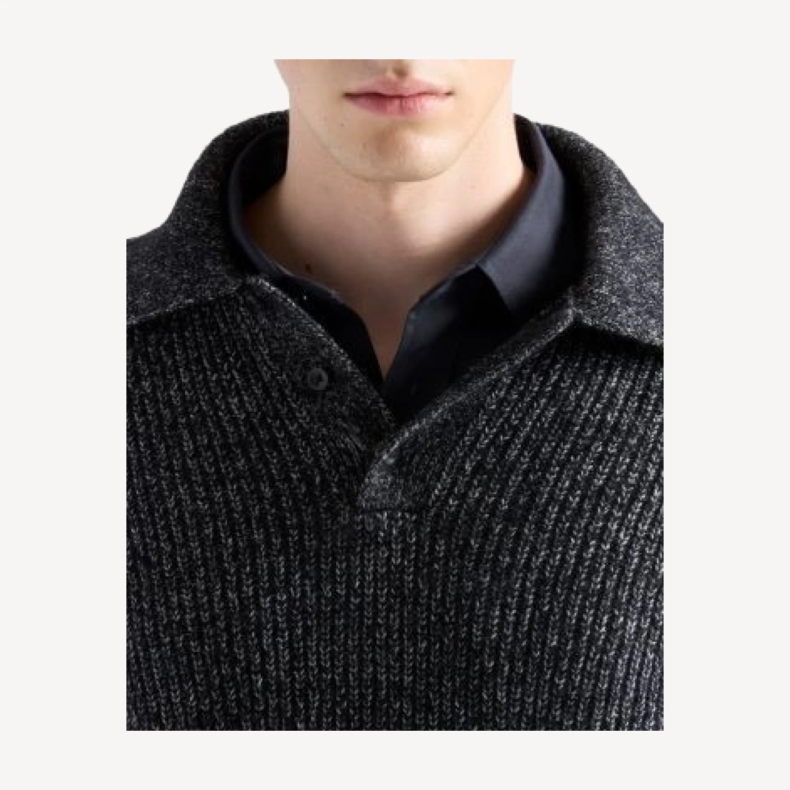 7 For All Mankind Ribbed Wool Blend Relaxed Polo Sweater