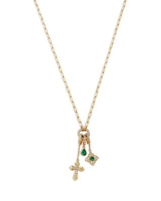 Bloomingdale's Fine Collection Diamond & Emerald Charm Trio Necklace in 14K Yellow Gold, 18