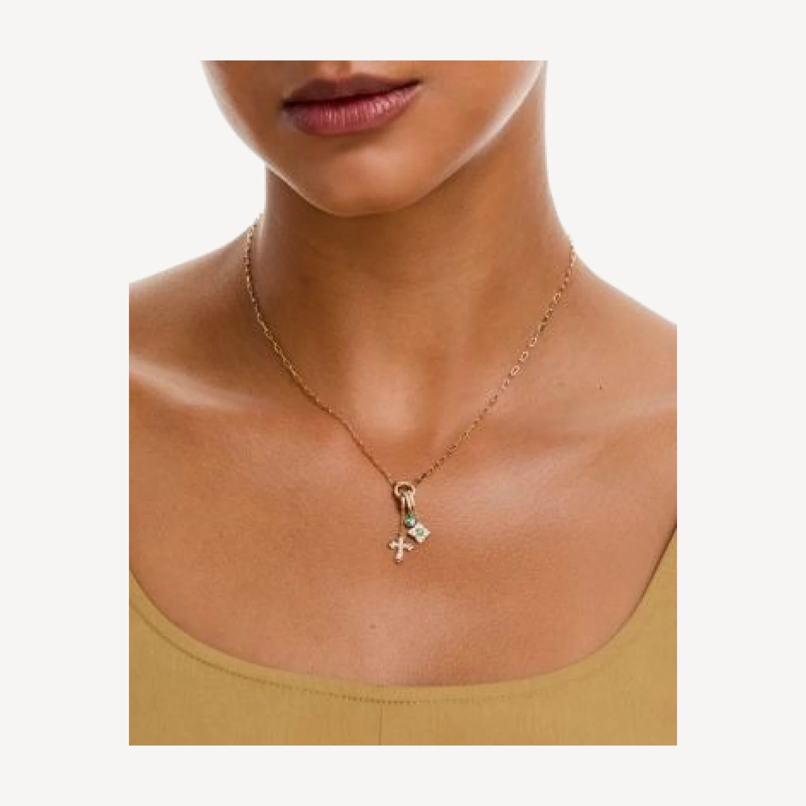 Bloomingdale's Fine Collection Diamond & Emerald Charm Trio Necklace in 14K Yellow Gold, 18