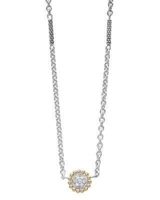 Lagos 18K Gold and Diamond Caviar Pendant Necklace, 16