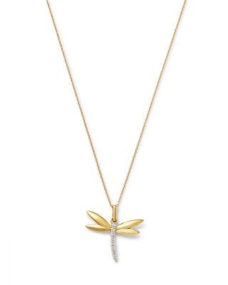 Bloomingdale's Fine Collection Diamond Dragonfly Pendant Necklace in 14K Yellow Gold, 0.10 tcw