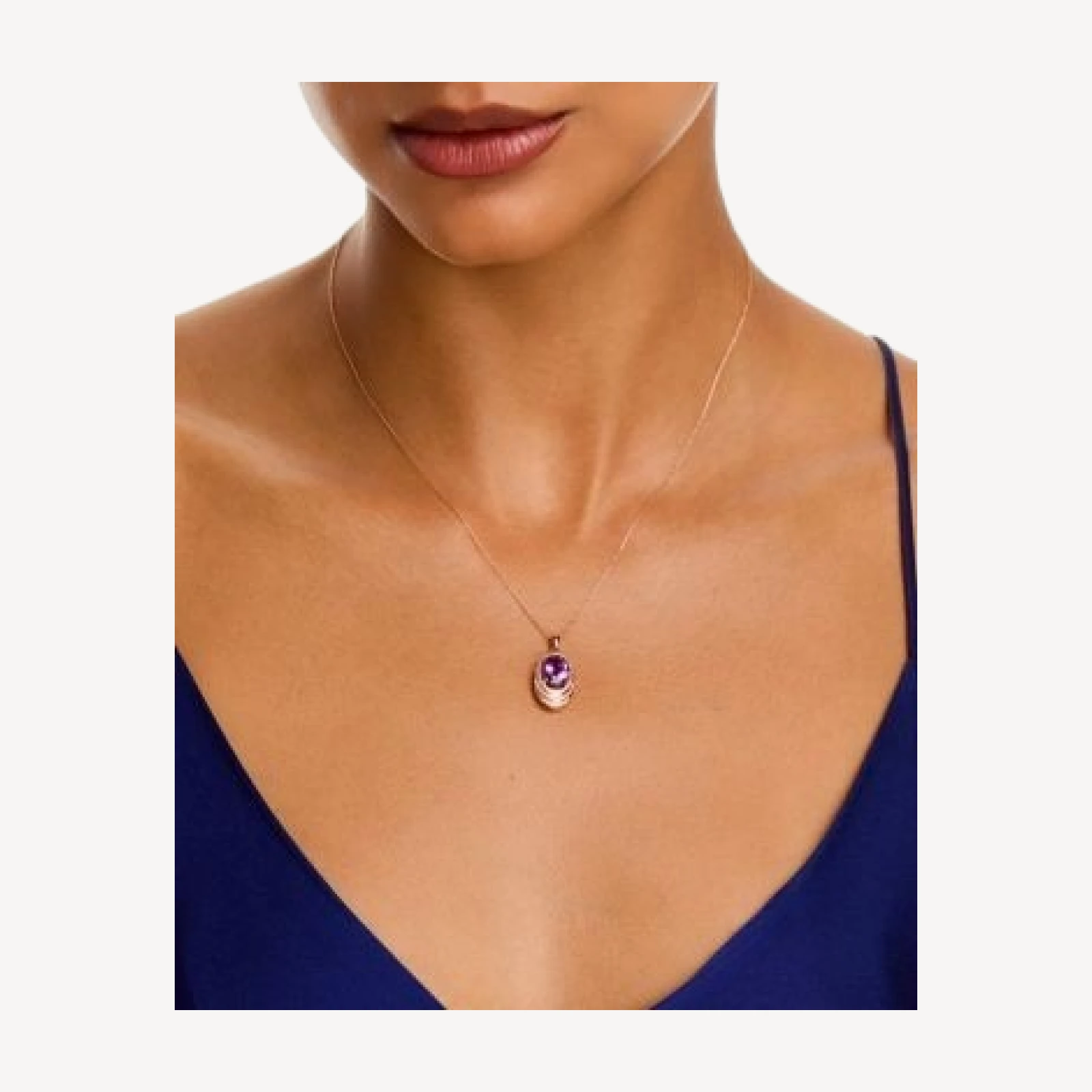 Bloomingdale's Fine Collection Amethyst & Diamond Oval Pendant Necklace in 14K Rose Gold, 0.15 tcw