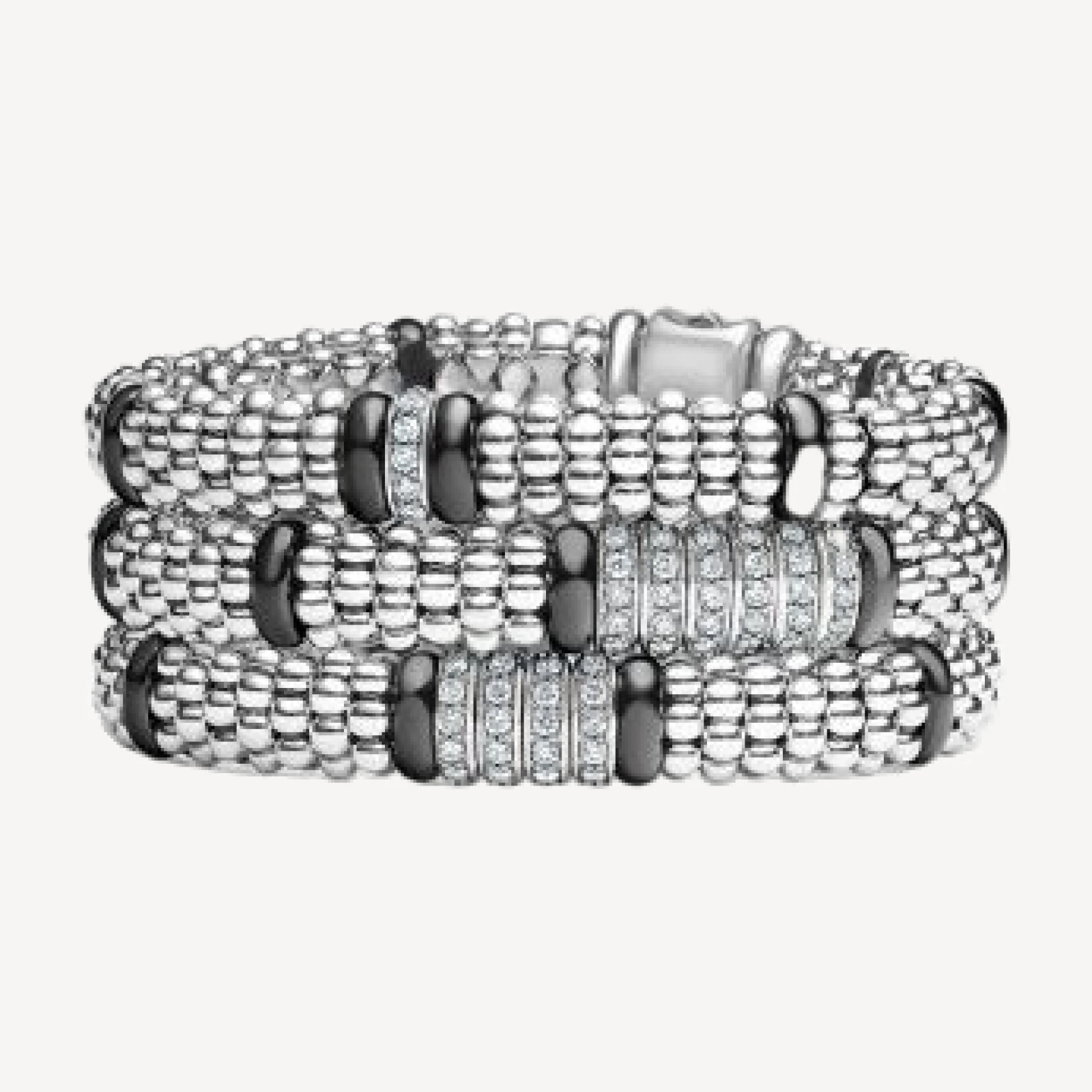 Lagos Sterling Silver Black Caviar Rope Bracelet with Diamonds & Black Ceramic