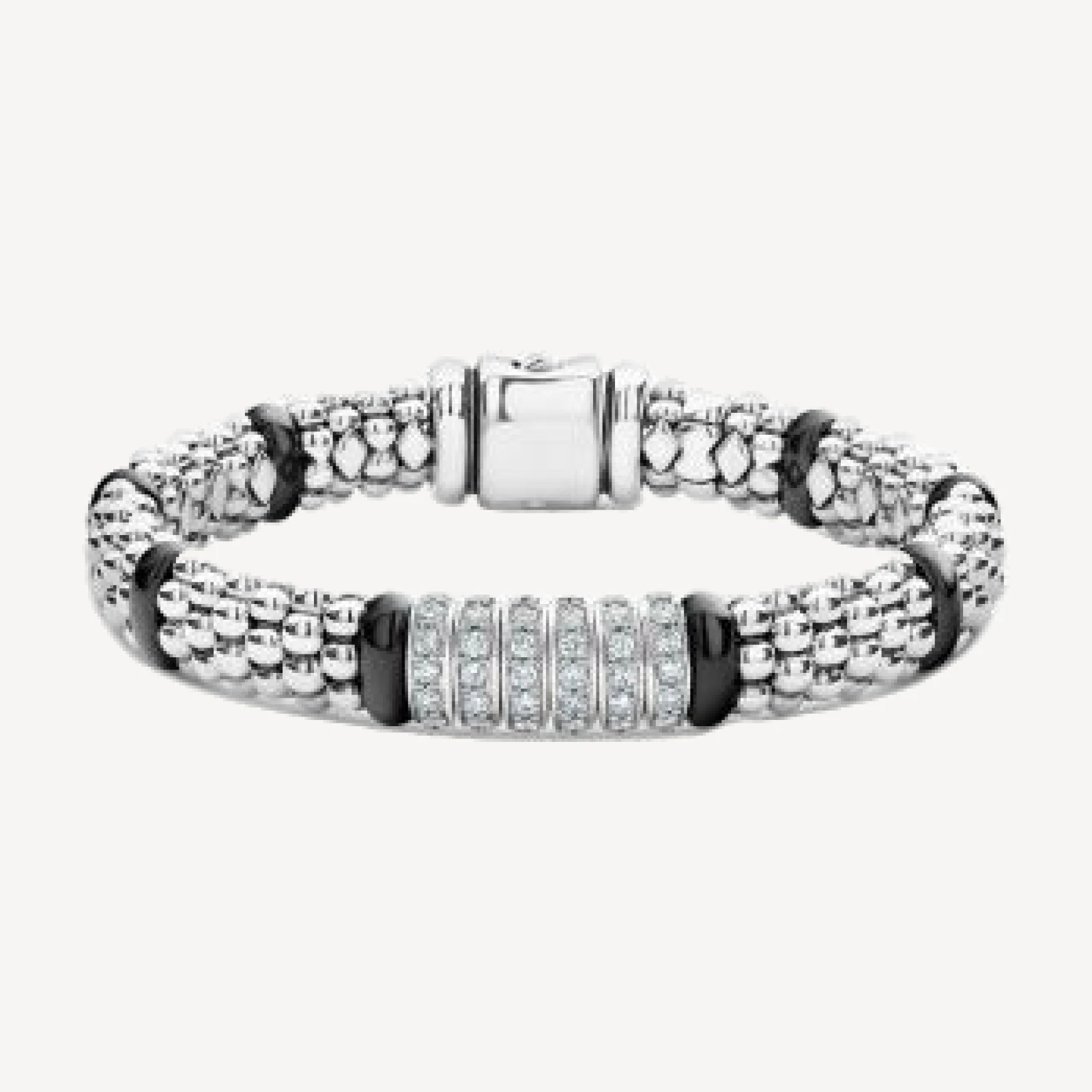 Lagos Sterling Silver Black Caviar Rope Bracelet with Diamonds & Black Ceramic