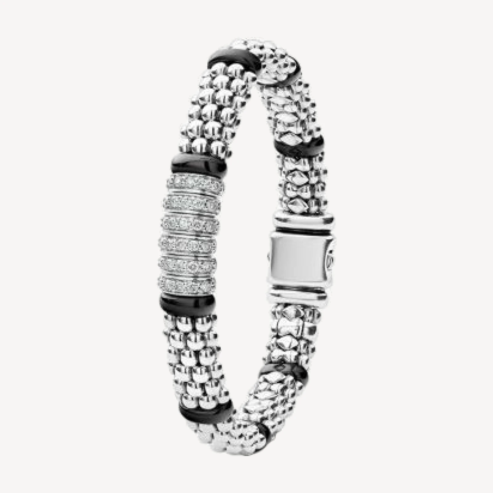 Lagos Sterling Silver Black Caviar Rope Bracelet with Diamonds & Black Ceramic