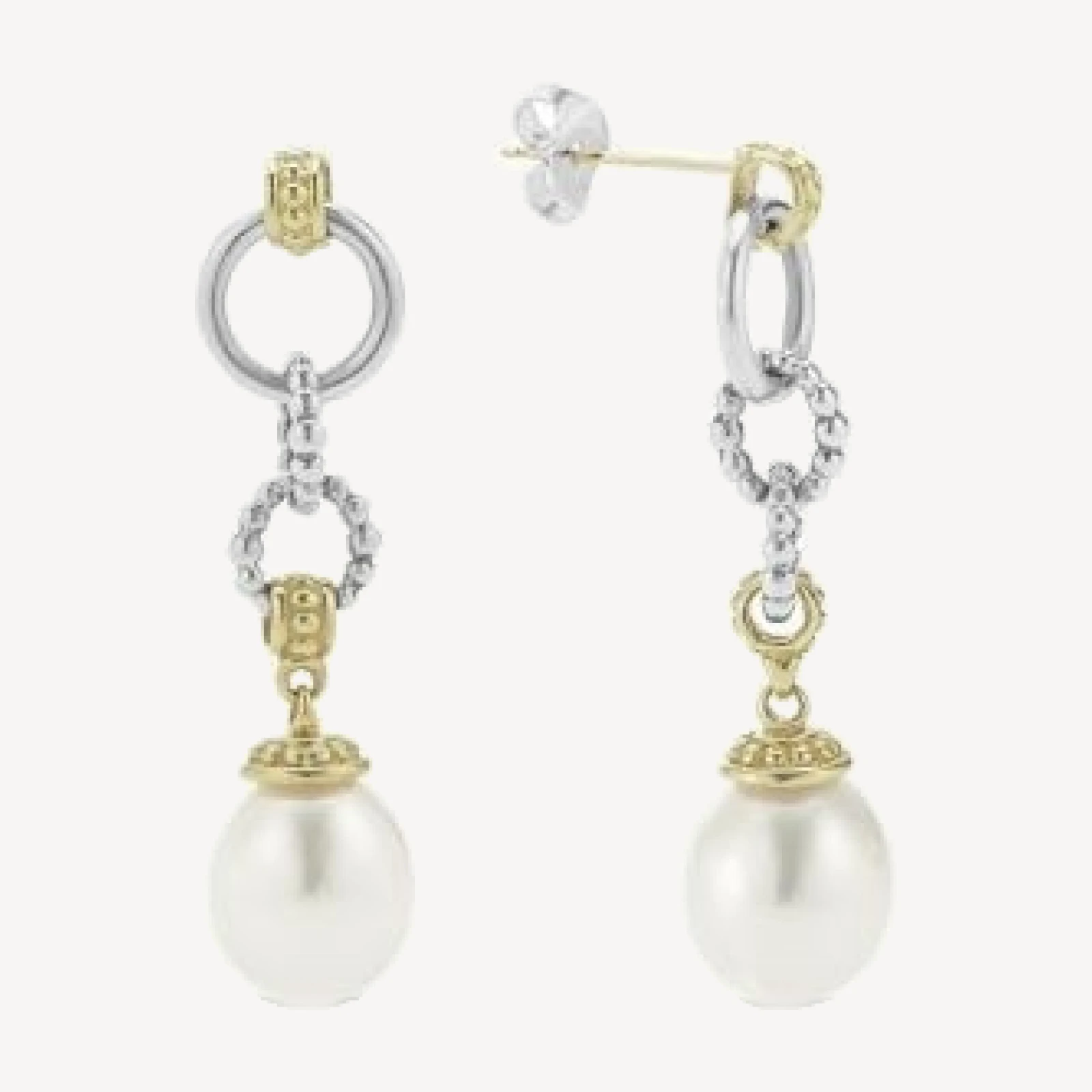 Lagos 18k Gold & Sterling Silver Two Tone Luna Cultured Pearl Circle Drop Earrings