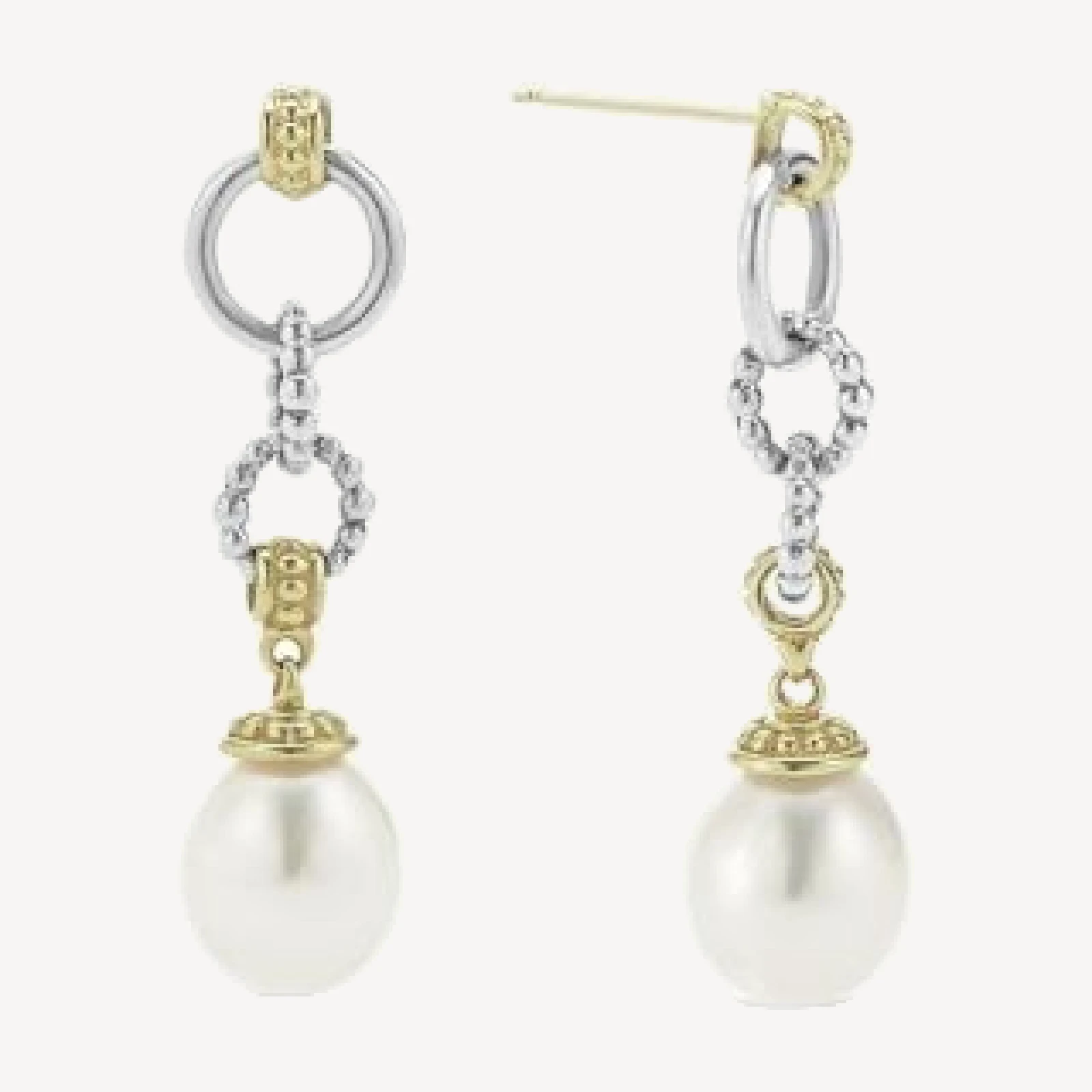 Lagos 18k Gold & Sterling Silver Two Tone Luna Cultured Pearl Circle Drop Earrings