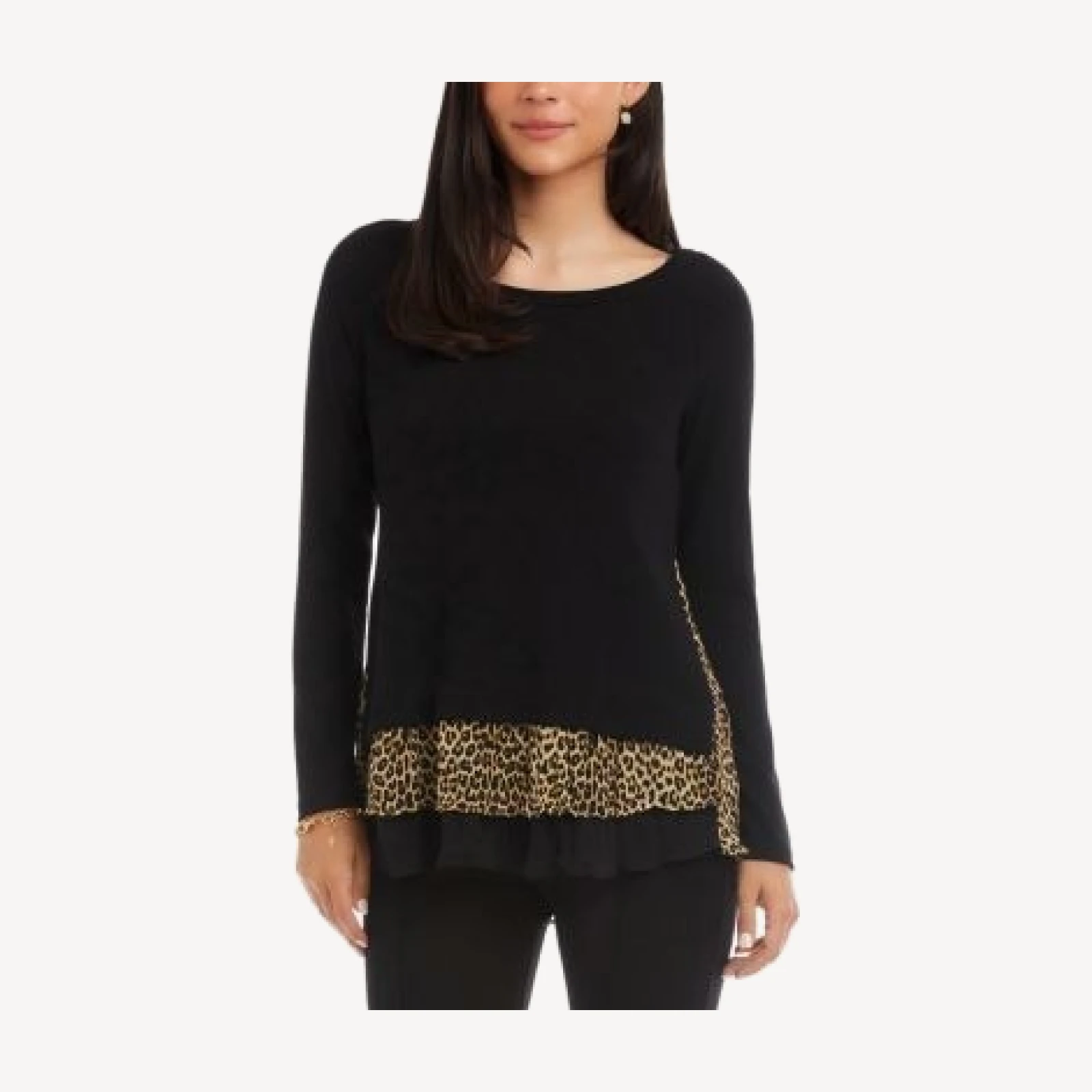 Karen Kane Layered Contrast Leopard Print Sweater
