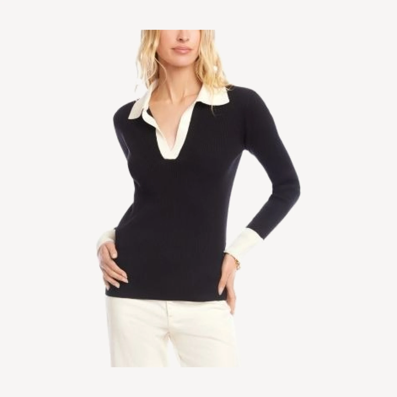 Karen Kane Collared Ribbed Sweater