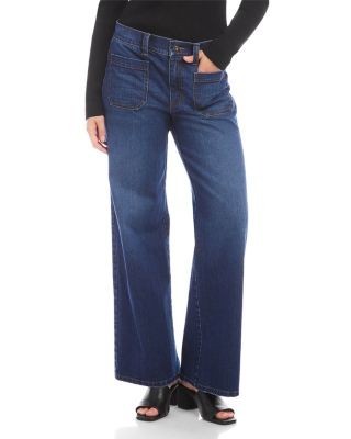 Karen Kane Lauren High Rise Patch Pocket Wide Leg Jeans in Indigo