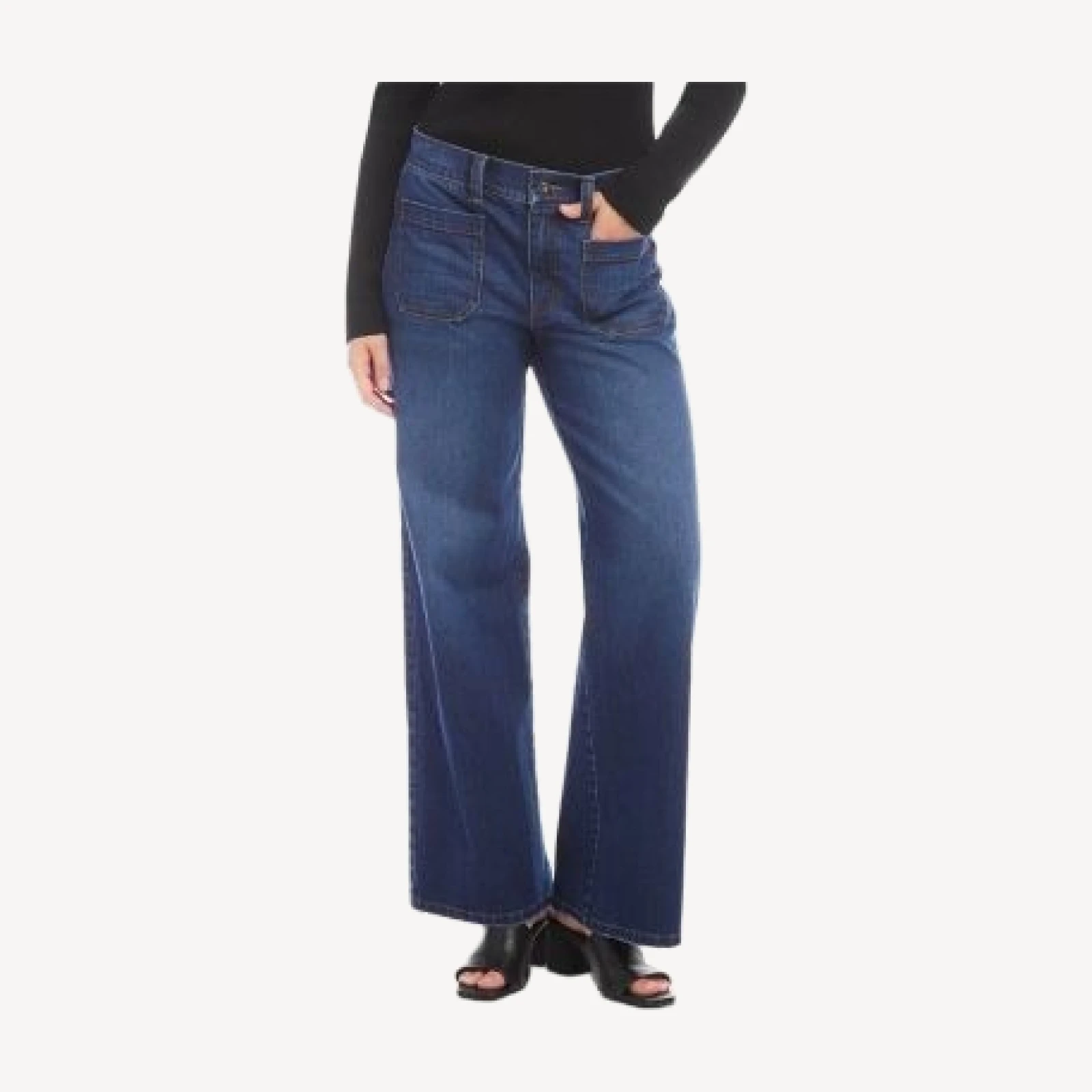 Karen Kane Lauren High Rise Patch Pocket Wide Leg Jeans in Indigo
